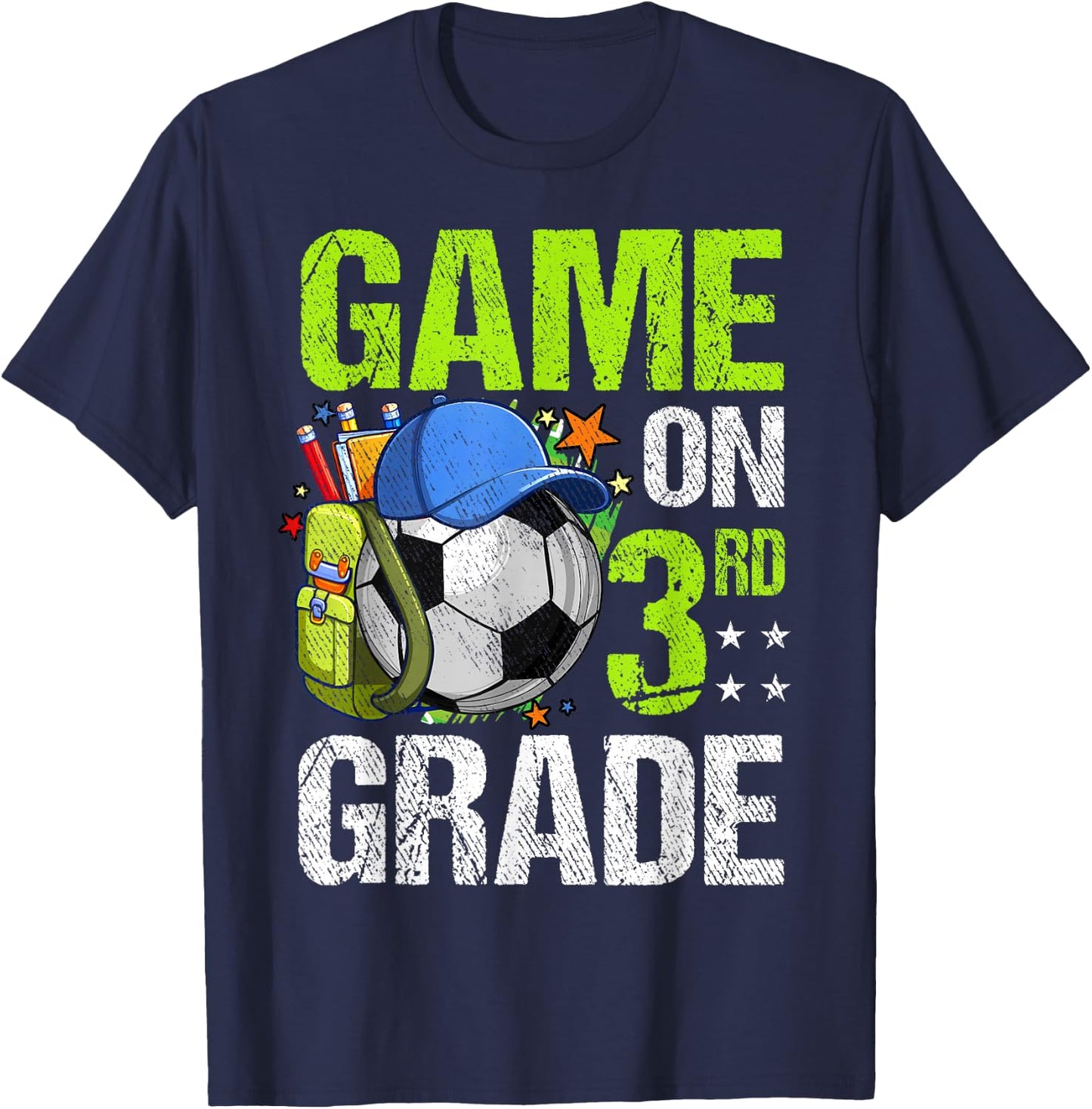 Game On 3rd Grade Soccer Back To School Boy Girl Kids Gift T-Shirt - T-Shirt | Navy