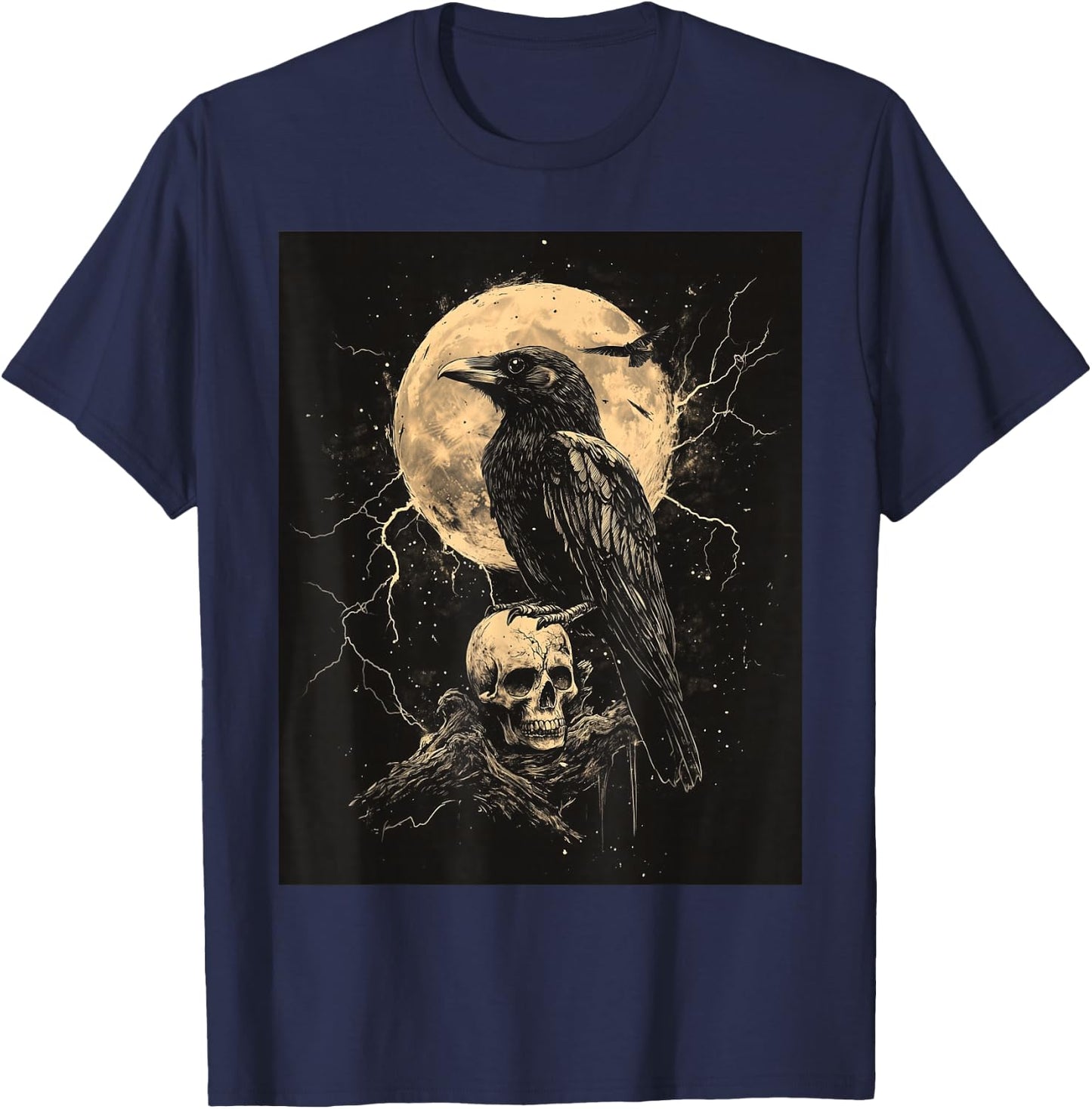 Raven Skull Moon Scary Black Gothic Spooky Women Black Crow T-Shirt - T-Shirt | Navy