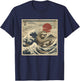 Cute Kaiju Sloth in Great Japanese Wave Sun T-Shirt - T-Shirt | Navy
