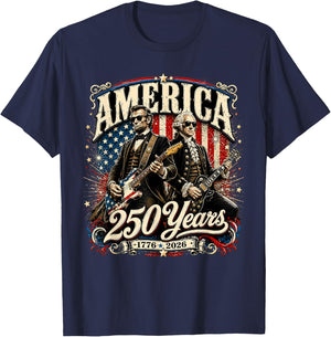 Vintage Washington Lincoln Playing Guitar 250 Years America T-Shirt - T-Shirt | Navy
