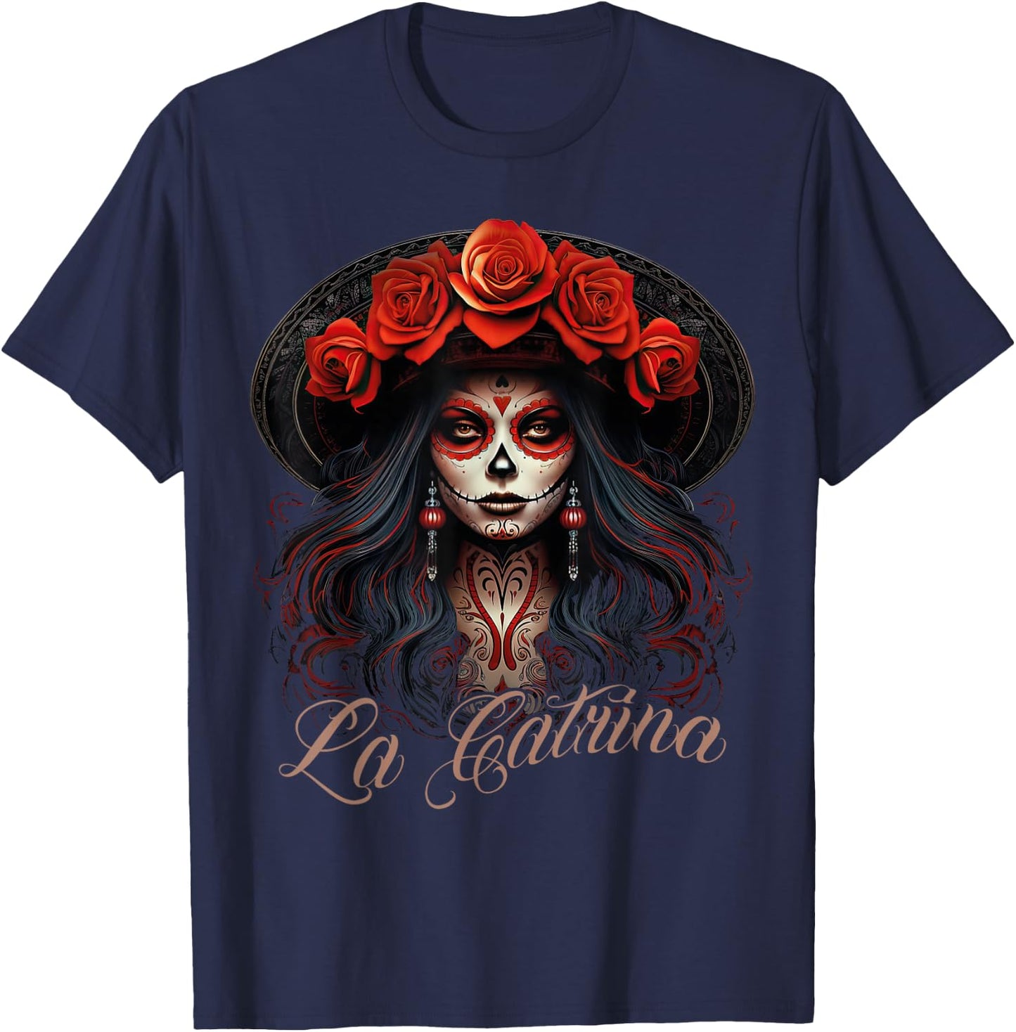 La Catrina Cool Dia De Los Muertos Design La Catrina , black T-Shirt - T-Shirt | Navy