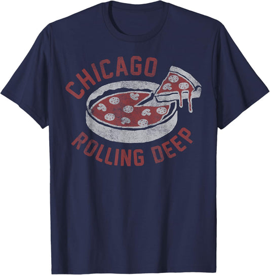 Chicago Rolling Deep Dish Pizza Vintage T-Shirt - T-Shirt | Navy