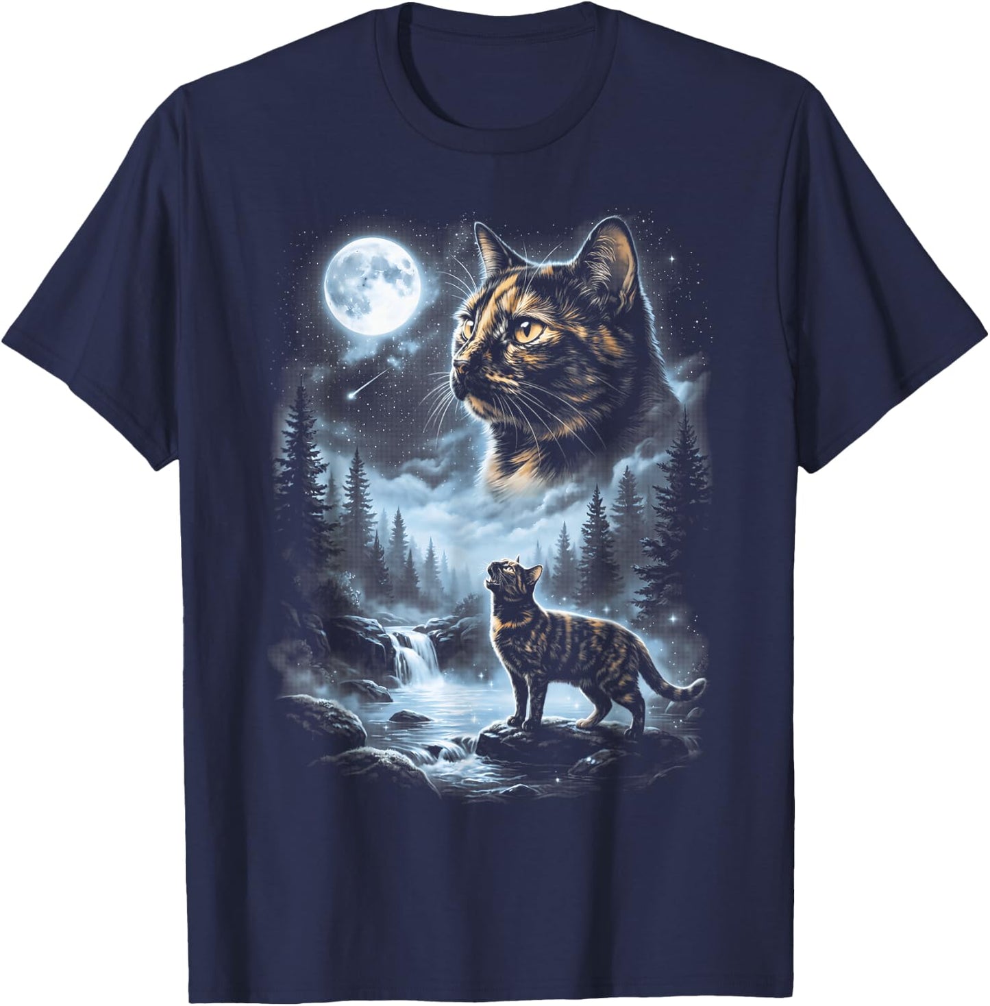 Vintage Tortoiseshell Cat Howling to The Moon T-Shirt - T-Shirt | Navy