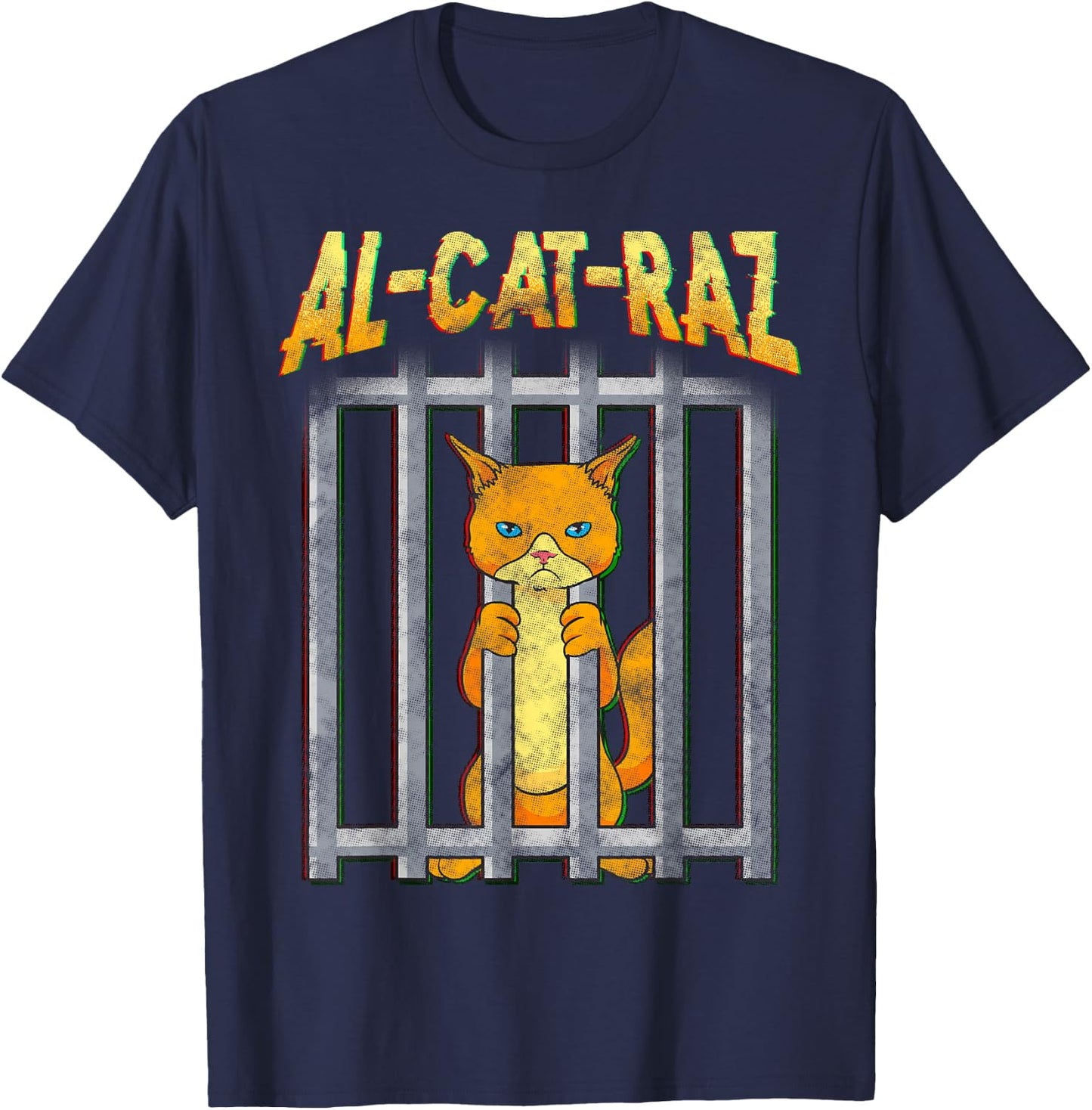 AL CAT RAZ Alcatraz Cat in Prison Behind Bars Funny Women T-Shirt - T-Shirt | Navy