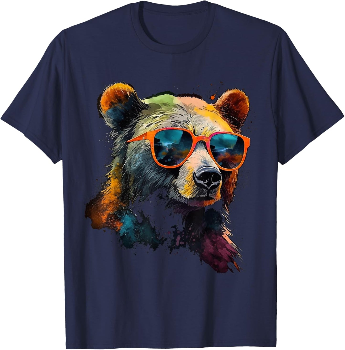 Bear Sunglasses Colourful Art Animal Bear T-Shirt - T-Shirt | Navy