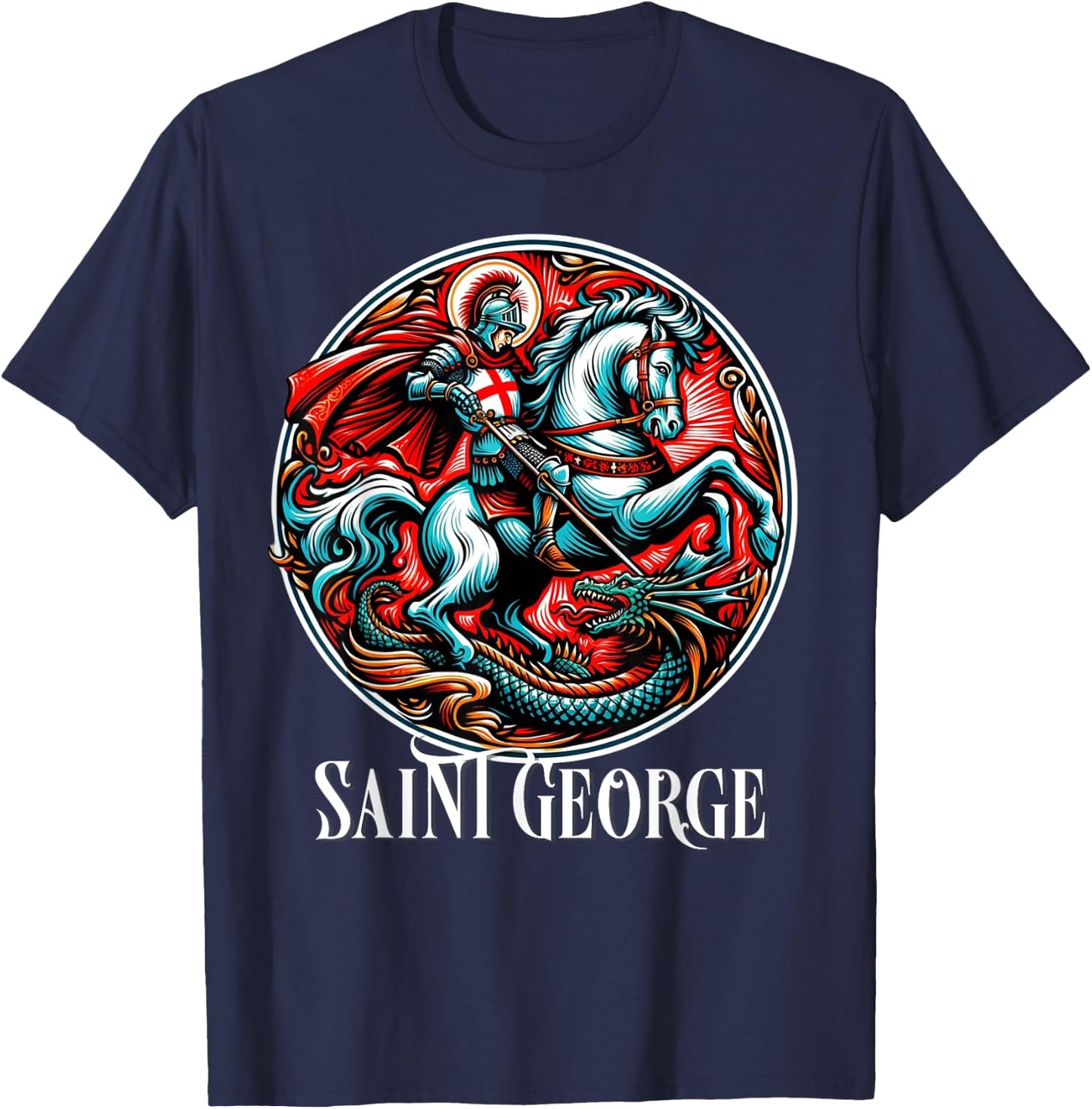 Saint George and the Dragon England Catholic T-Shirt - T-Shirt | Navy