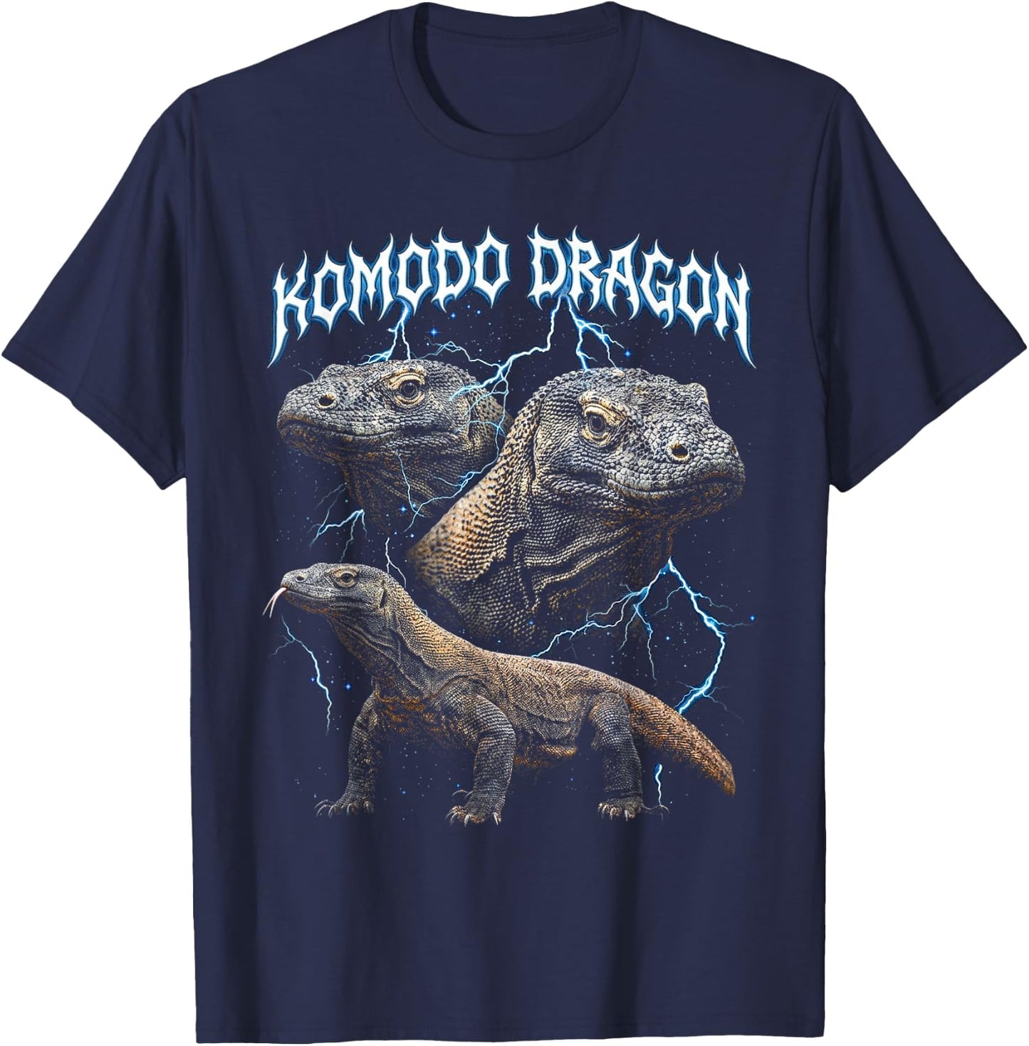 Amoureux des Animaux rétro en Heavy Metal des années 90 de Komodo Dragon T-Shirt - T-Shirt | Navy