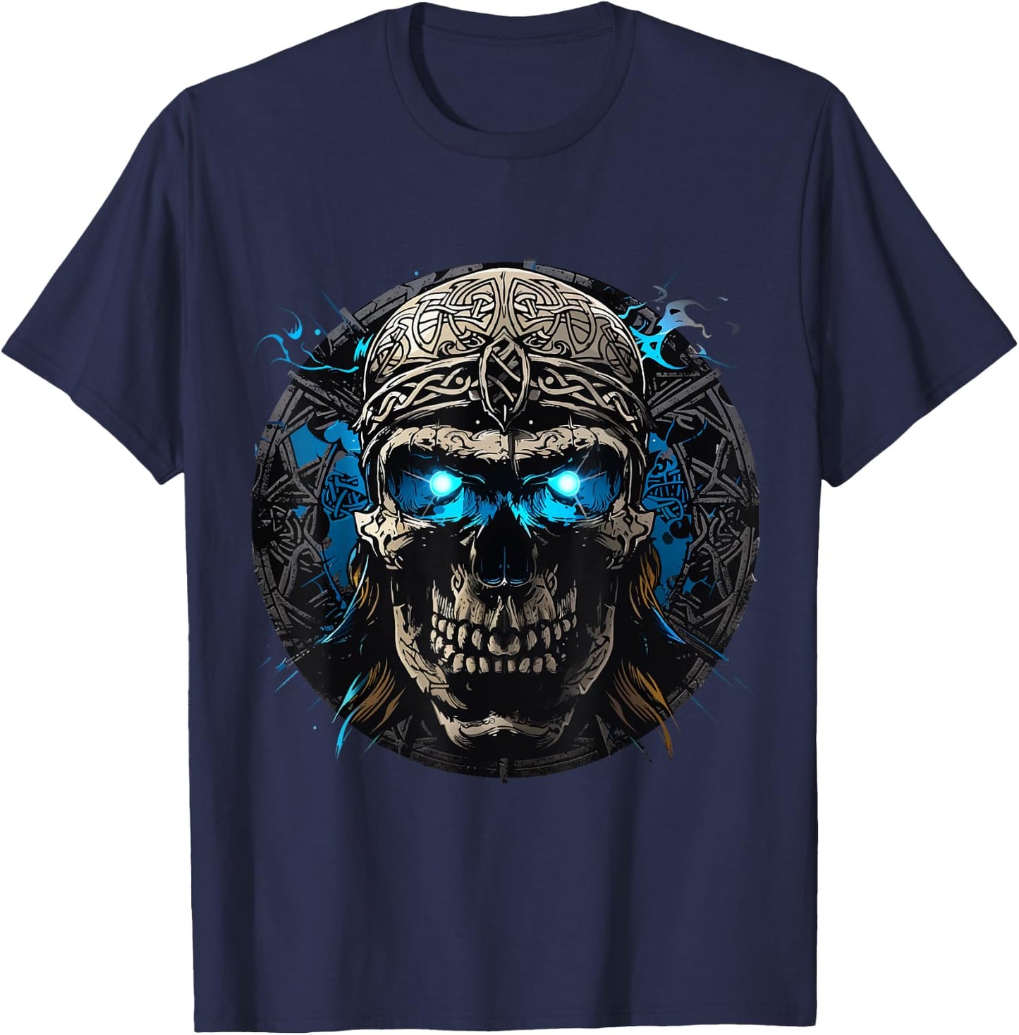 Viking Skull Valhalla Celten Nordmann Skull Vikings , Black, S T-Shirt - T-Shirt | Navy