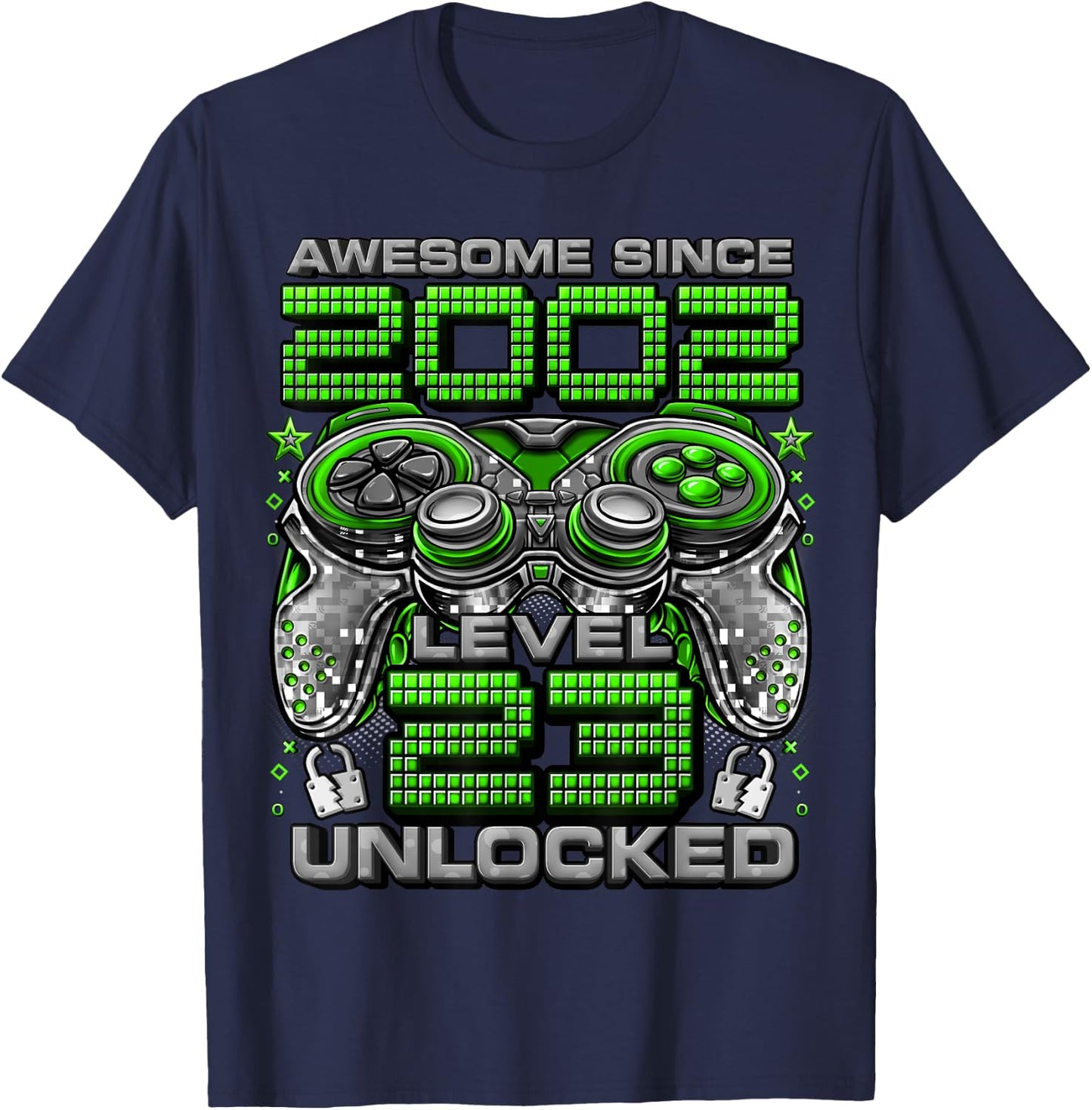 Level 23 Unlocked Awesome Since 2002 23rd Birthday Gaming T-Shirt - T-Shirt | Navy