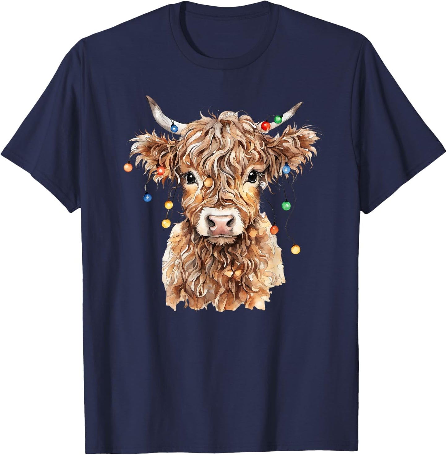 Scottish Highland Cow Cattle Christmas Cow T-Shirt - T-Shirt | Navy