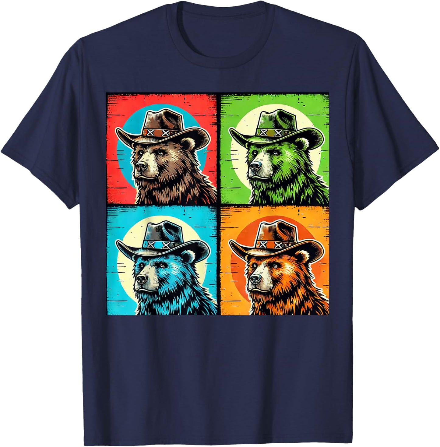 Cowboy Bear Design Colorful for Western Lovers Pop Art T-Shirt - T-Shirt | Navy