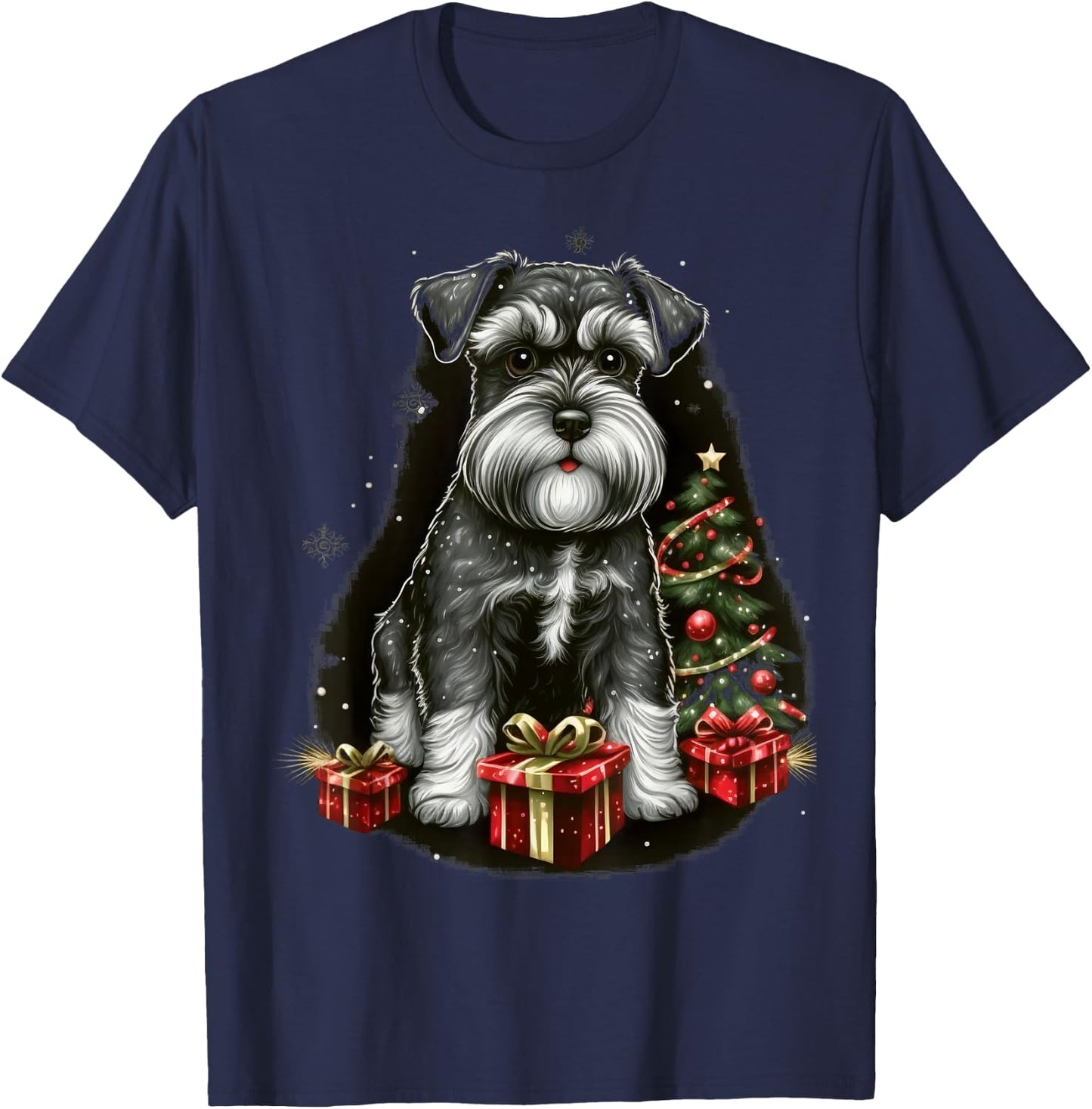 Xmas Dwarf Schnauzer Santa on Christmas Miniature Schnauzer T-Shirt - T-Shirt | Navy