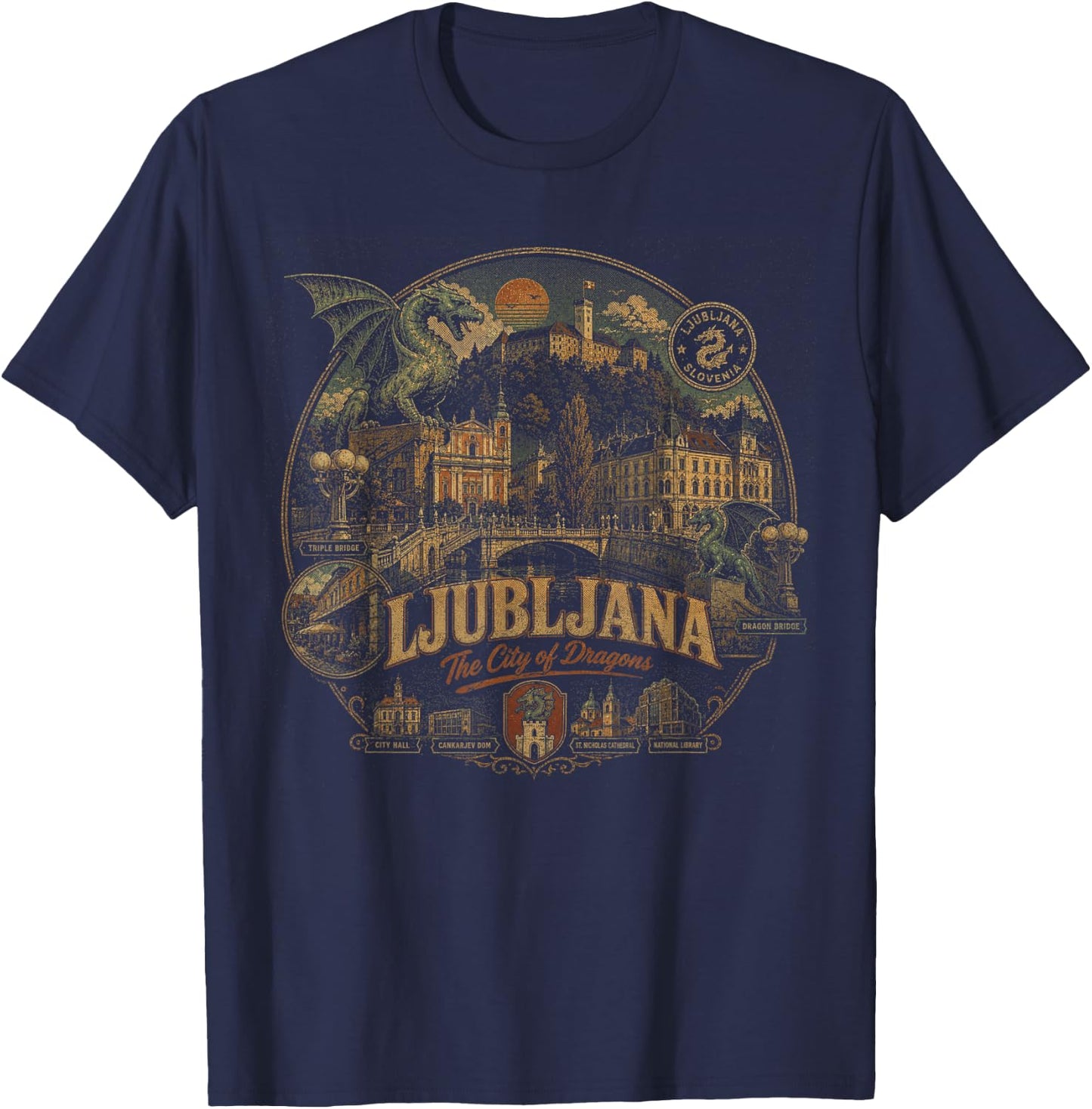 Ljubljana The City of Dragons Slovenia Travel – Vintage T-Shirt - T-Shirt | Navy