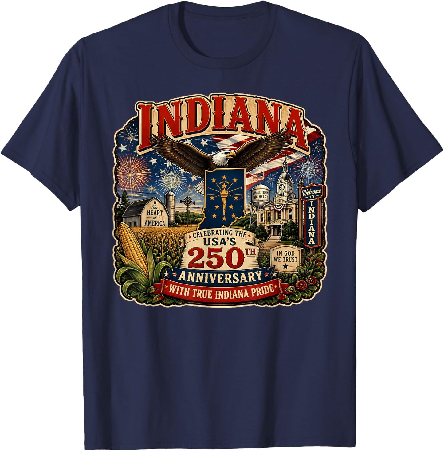 USA 250th Anniversary Indiana Pride T-Shirt - T-Shirt | Navy