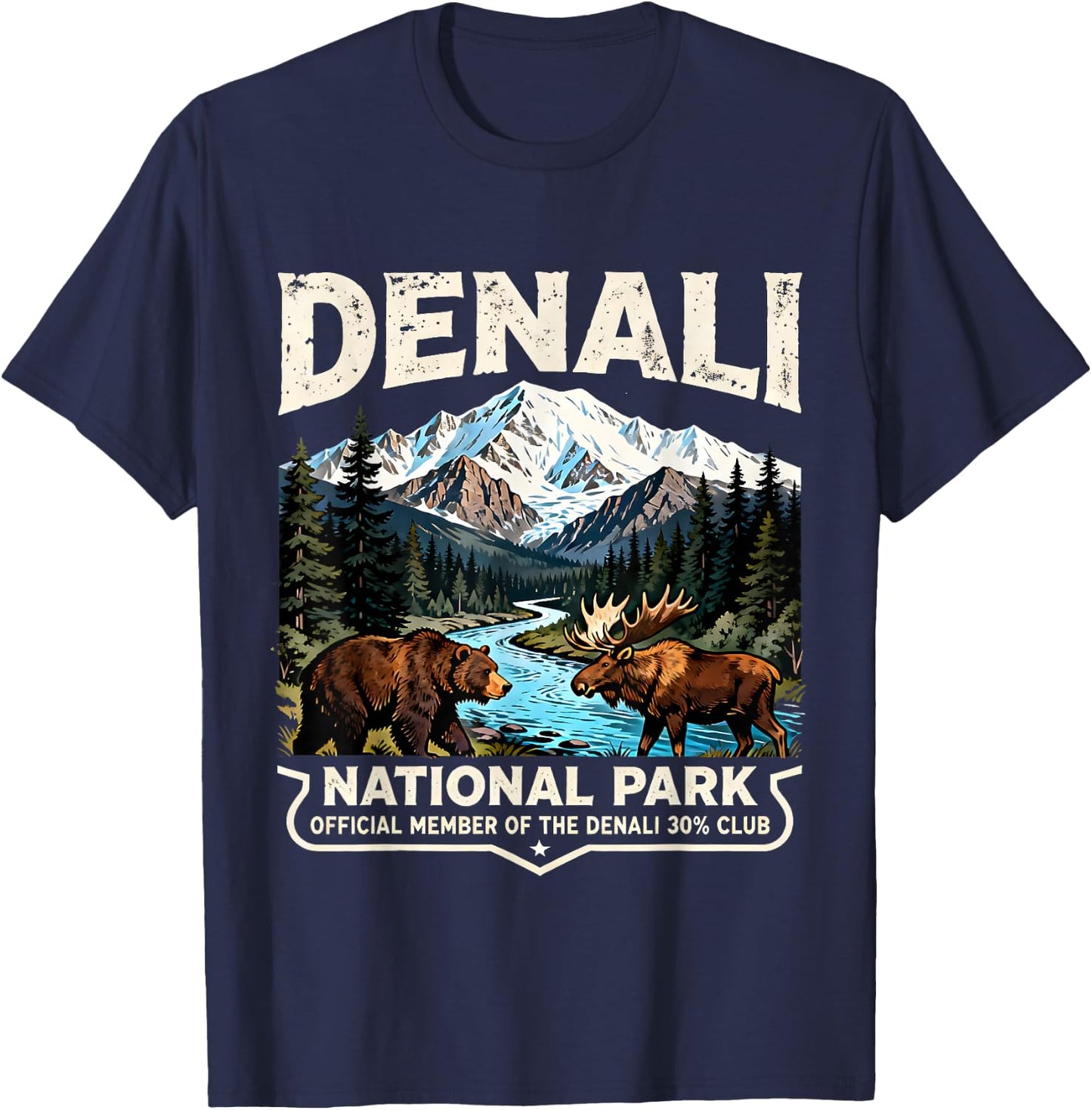 Retro Denali 30% Club Souvenir for Alaska Travel Lovers T-Shirt - T-Shirt | Navy