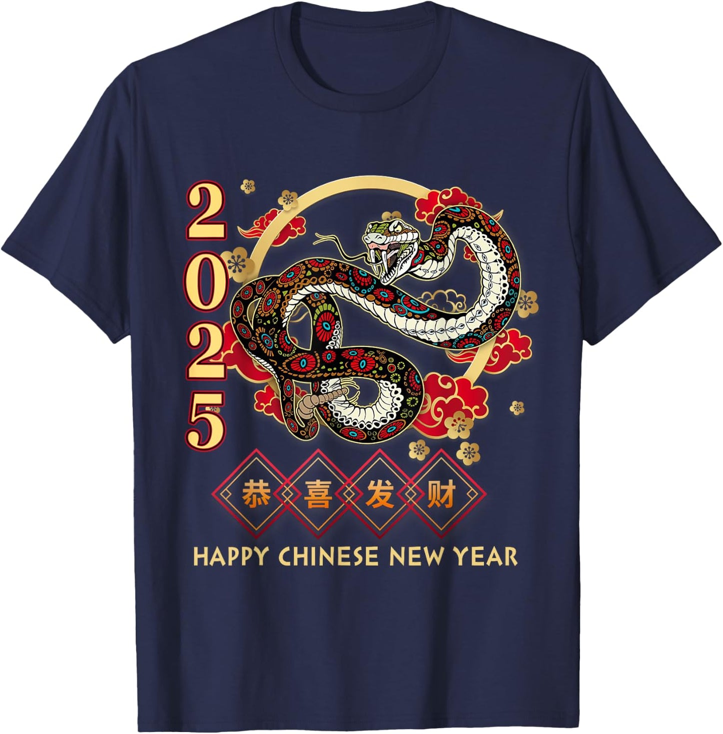 Year Of The Snake 2025 Vintage Chinese Art Women Men T-Shirt - T-Shirt | Navy