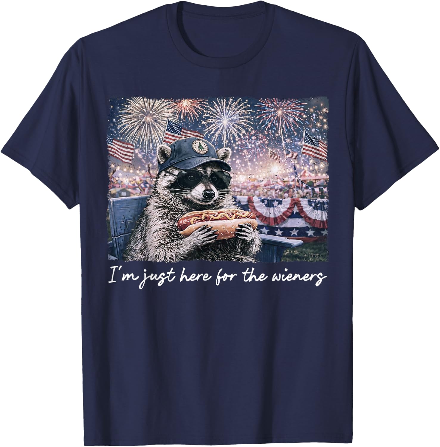 Funny Raccoon I'm Just Here for The Wieners Women T-Shirt - T-Shirt | Navy