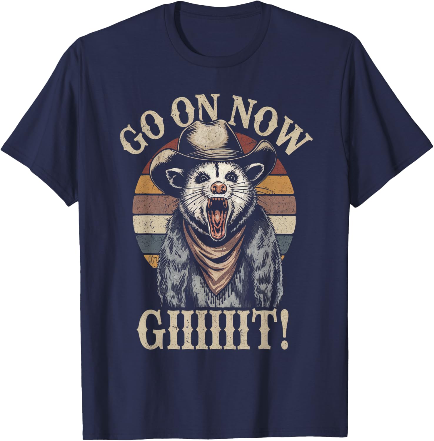 Go On Now Git Western Rode Vintage Cowboy Opossum Cowboy T-Shirt - T-Shirt | Navy