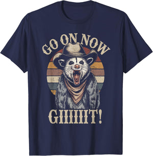 Go On Now Git Western Rode Vintage Cowboy Opossum Cowboy T-Shirt - T-Shirt | Navy