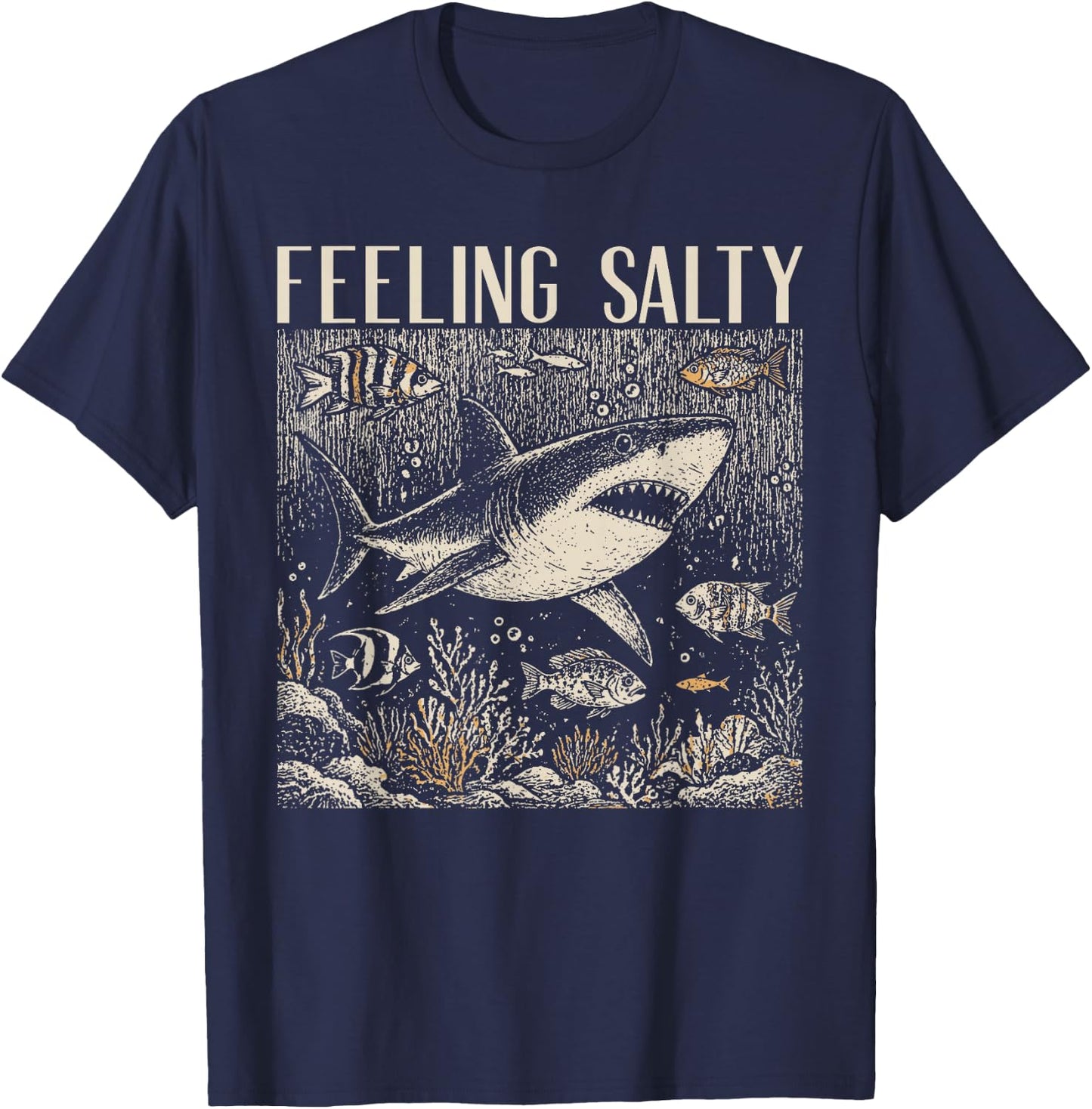 Feeling Salty Shark Ocean Vintage Marine Life Beach Lovers T-Shirt - T-Shirt | Navy