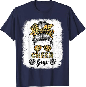 Cheer Gigi Leopard Messy Bun Cheerleader Bleached T-Shirt - T-Shirt | Navy