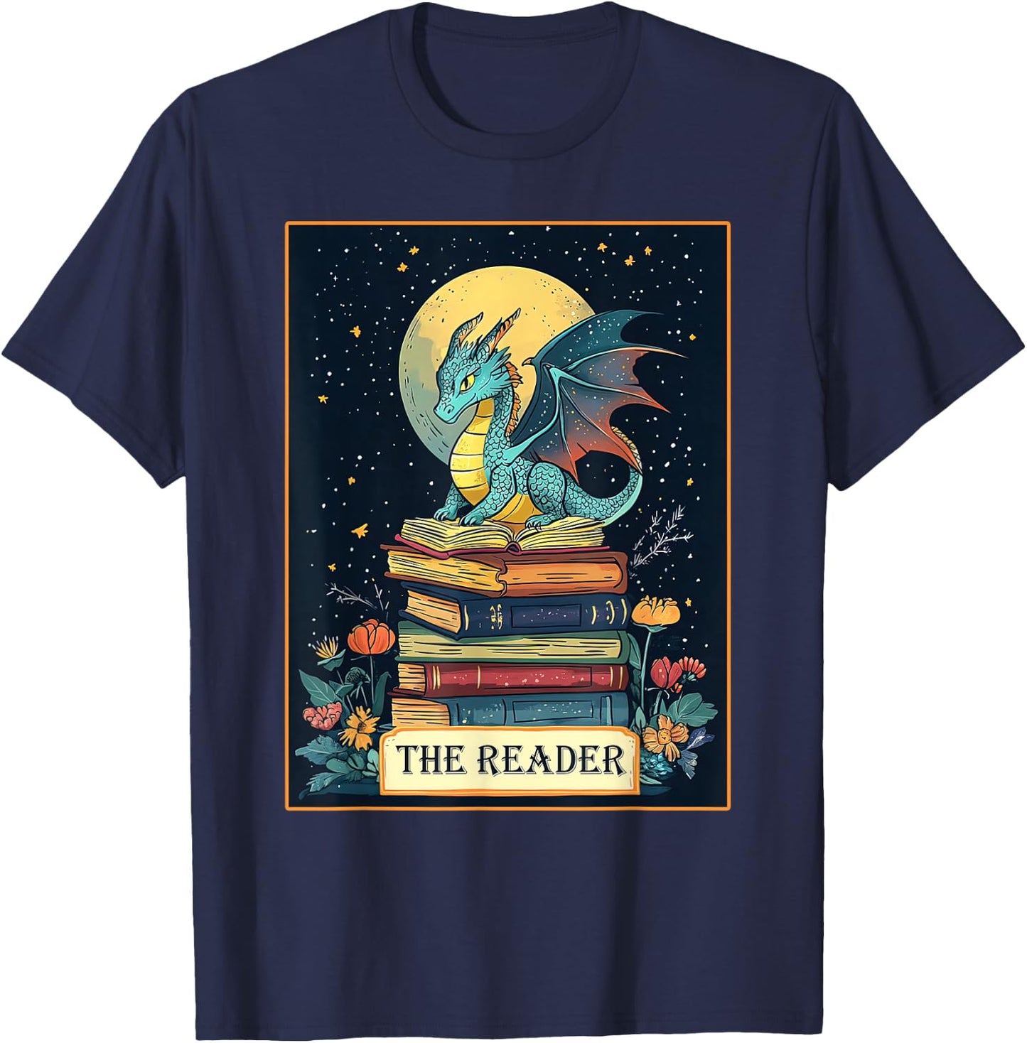 Book Dragon The Reader Tarot Romantasy Book Lover Bookish T-Shirt - T-Shirt | Navy