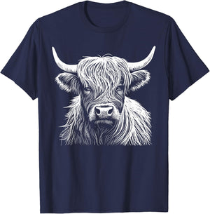 Highland Cow Scotland Scottish Fluffy Cow Cute Highland Coo T-Shirt - T-Shirt | Navy