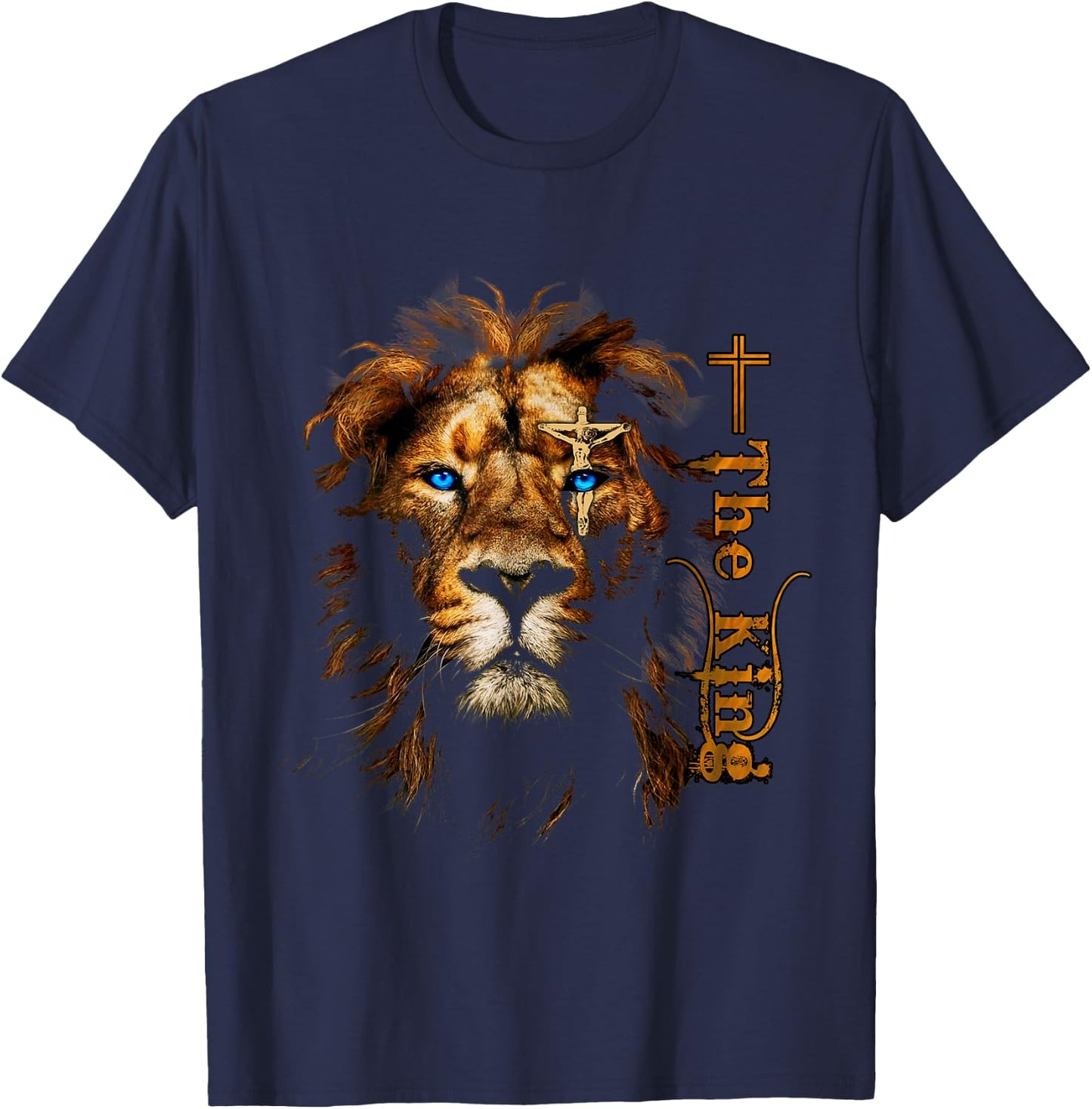 Jesus Christ Lion Art With Cross One Eye The King Savior T-Shirt - T-Shirt | Navy