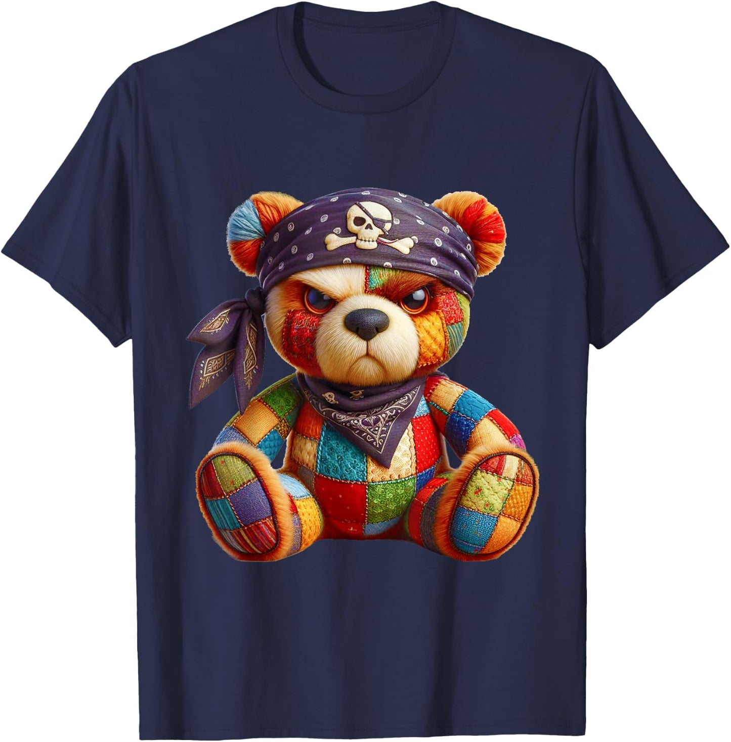 Pirate Bear Patchwork - Adventure & Style T-Shirt - T-Shirt | Navy