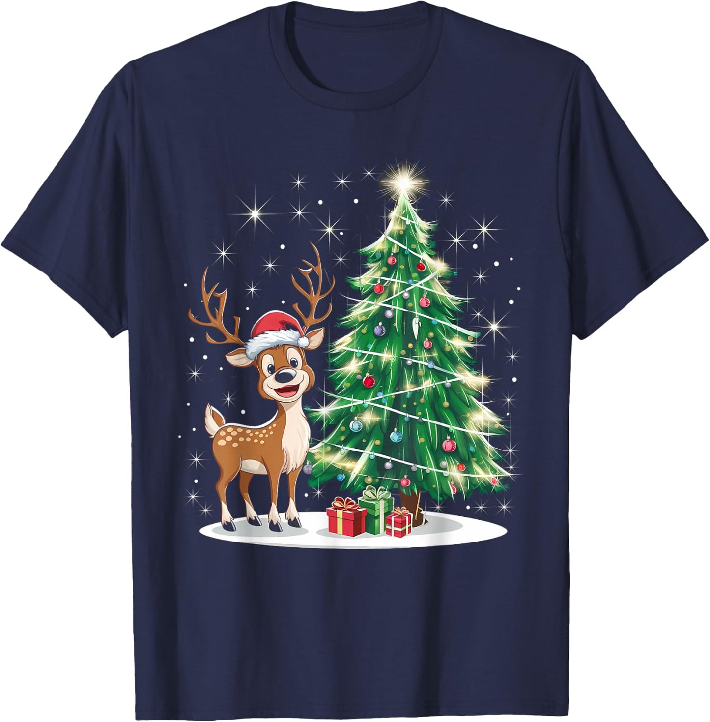 Christmas Christmas Tree Santa Reindeer , black T-Shirt - T-Shirt | Navy