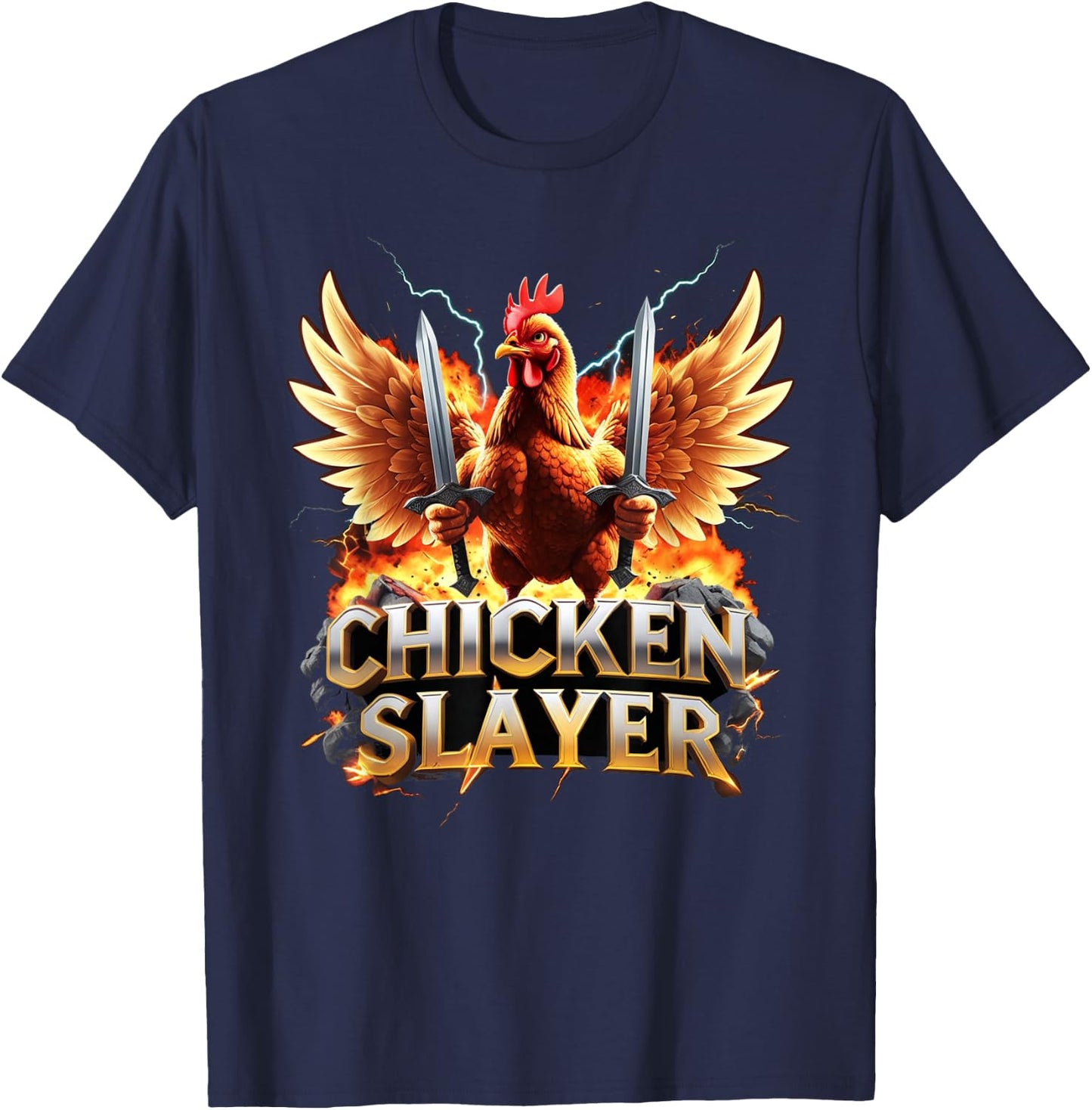Chicken Slayer – Funny Meme Graphic for Chicken Lovers T-Shirt - T-Shirt | Navy