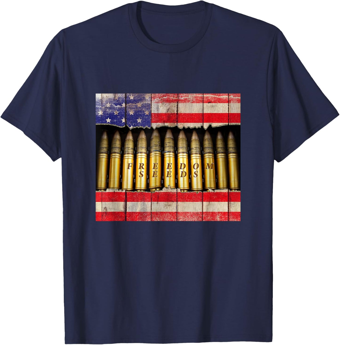 Patriotic Bullets Supply: Freedom Seeds American Flag Ammo T-Shirt - T-Shirt | Navy