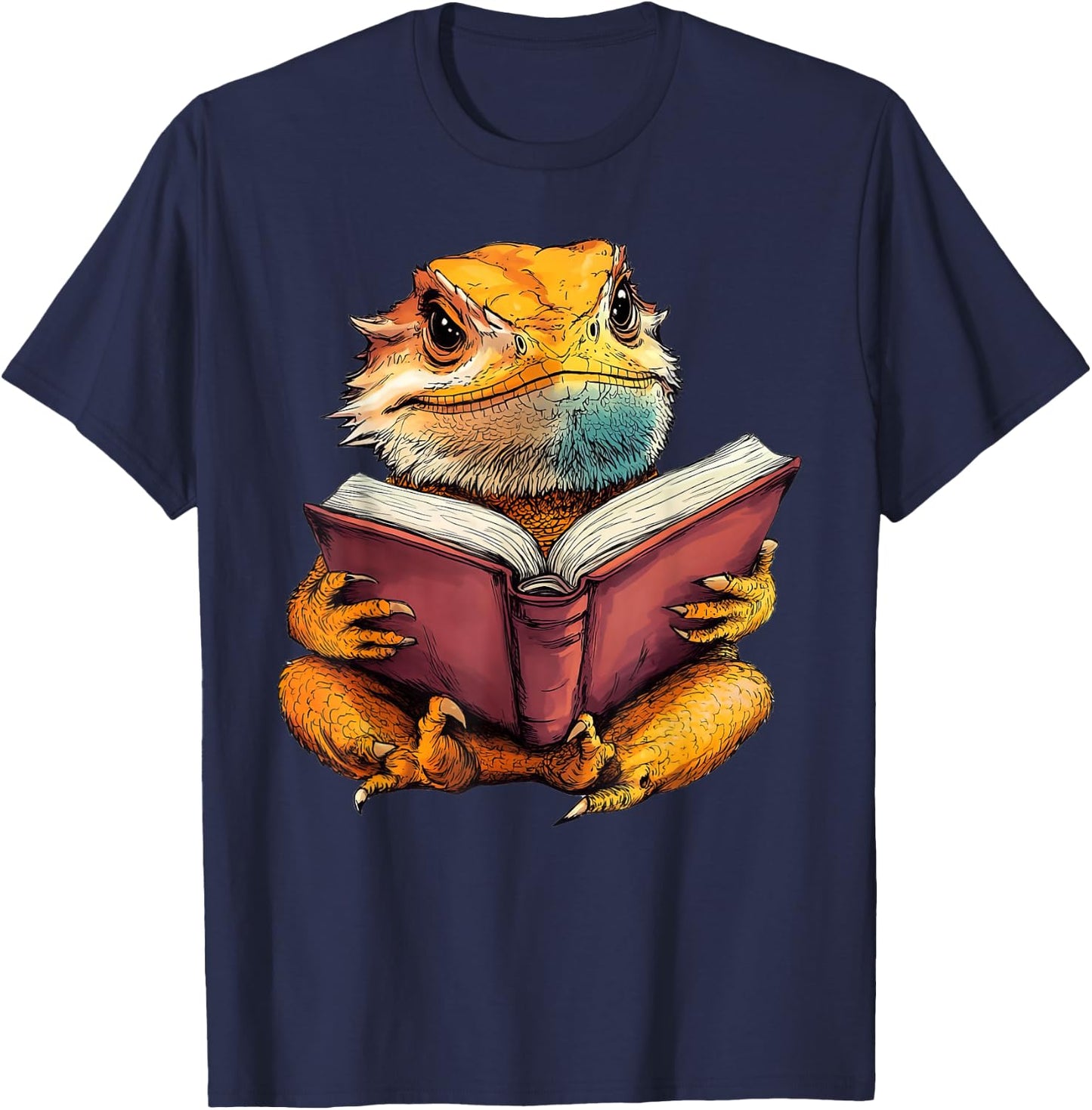 Cute Bearded Dragon Reading Book T-Shirt - T-Shirt | Navy
