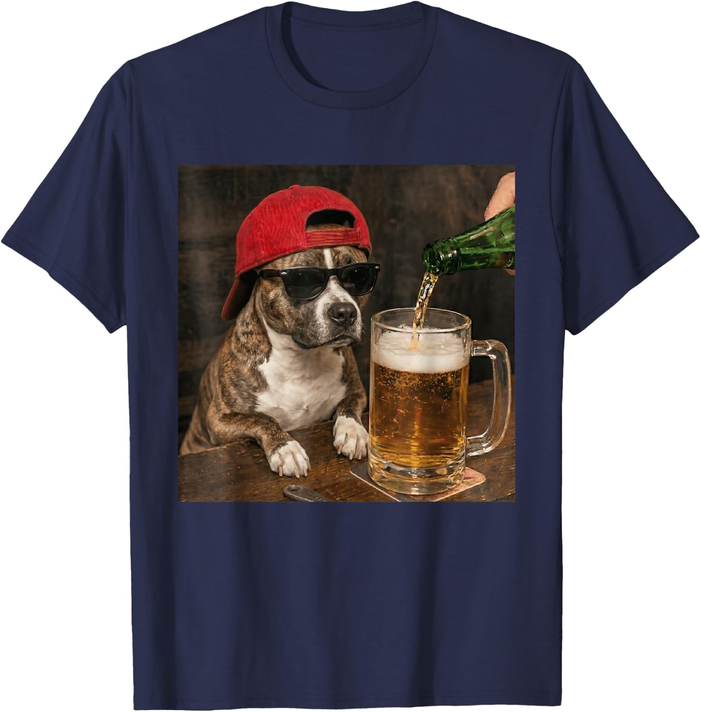 Funny Pit Pull Drinking Beer Humor Puppy Dog Meme Men Women T-Shirt - T-Shirt | Navy
