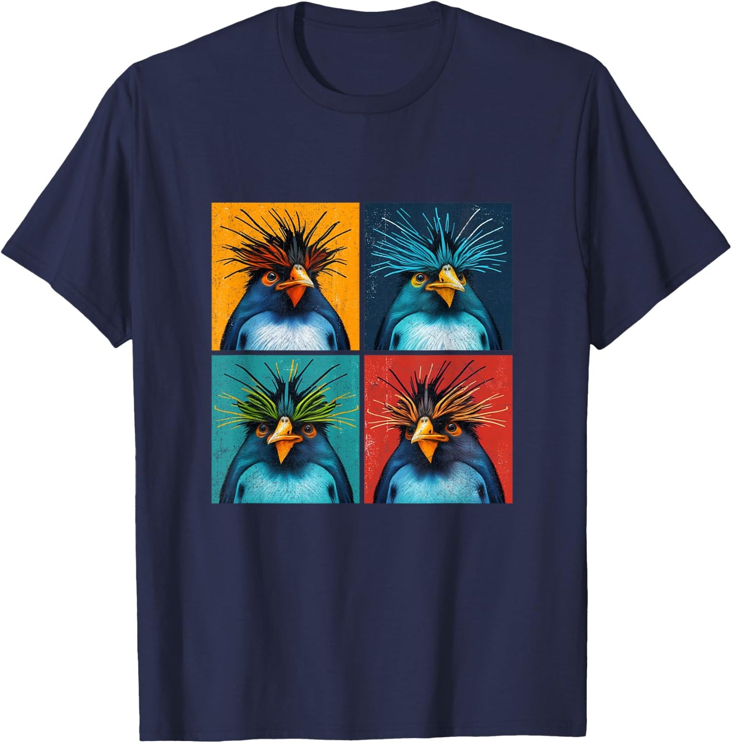 Rockhopper Penguin Pop Art Design Illustration Colourful Men T-Shirt - T-Shirt | Navy