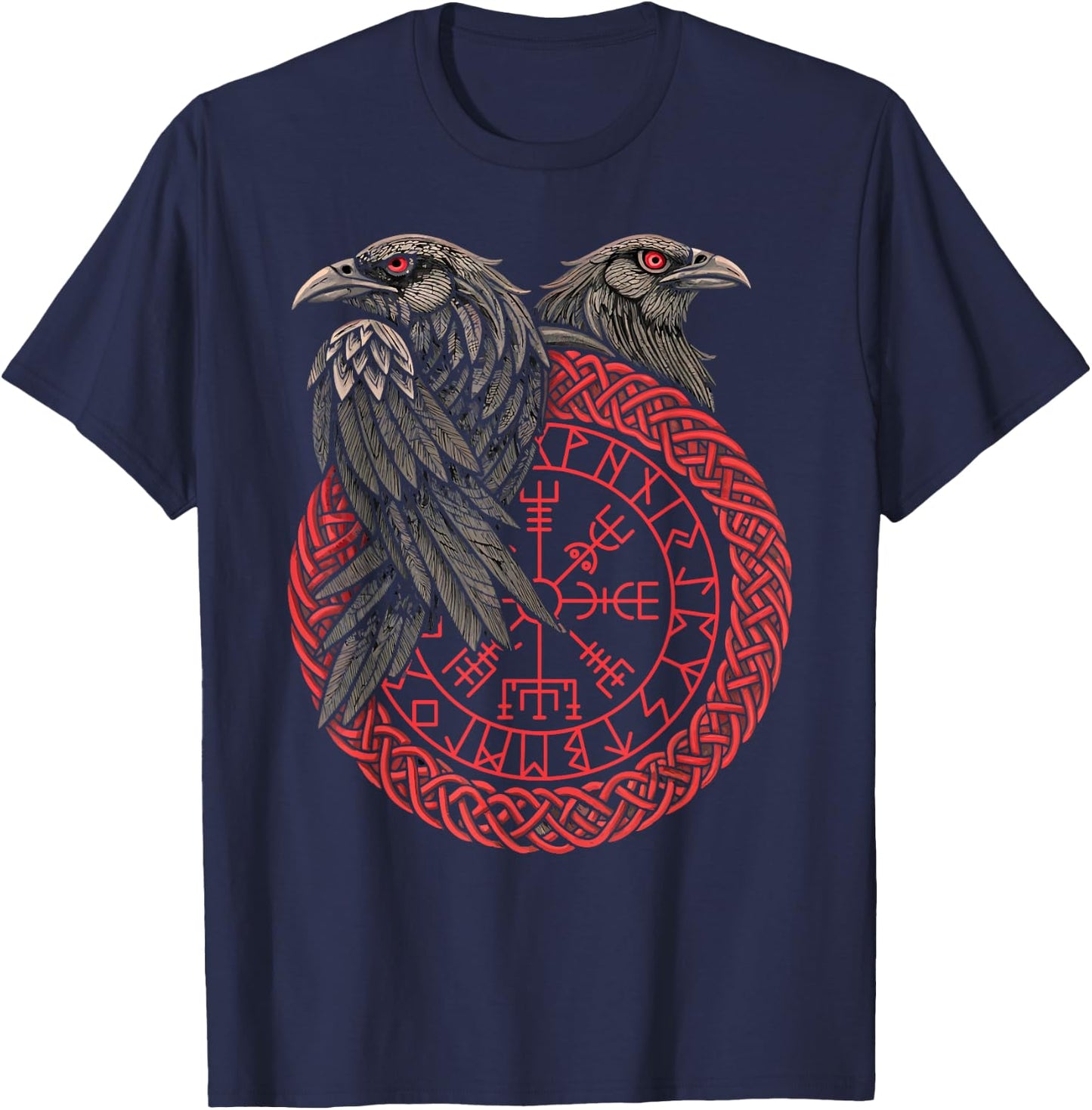 Retro Wikinger Kompass Vegvisir Nordic Rune Rabe T-Shirt - T-Shirt | Navy