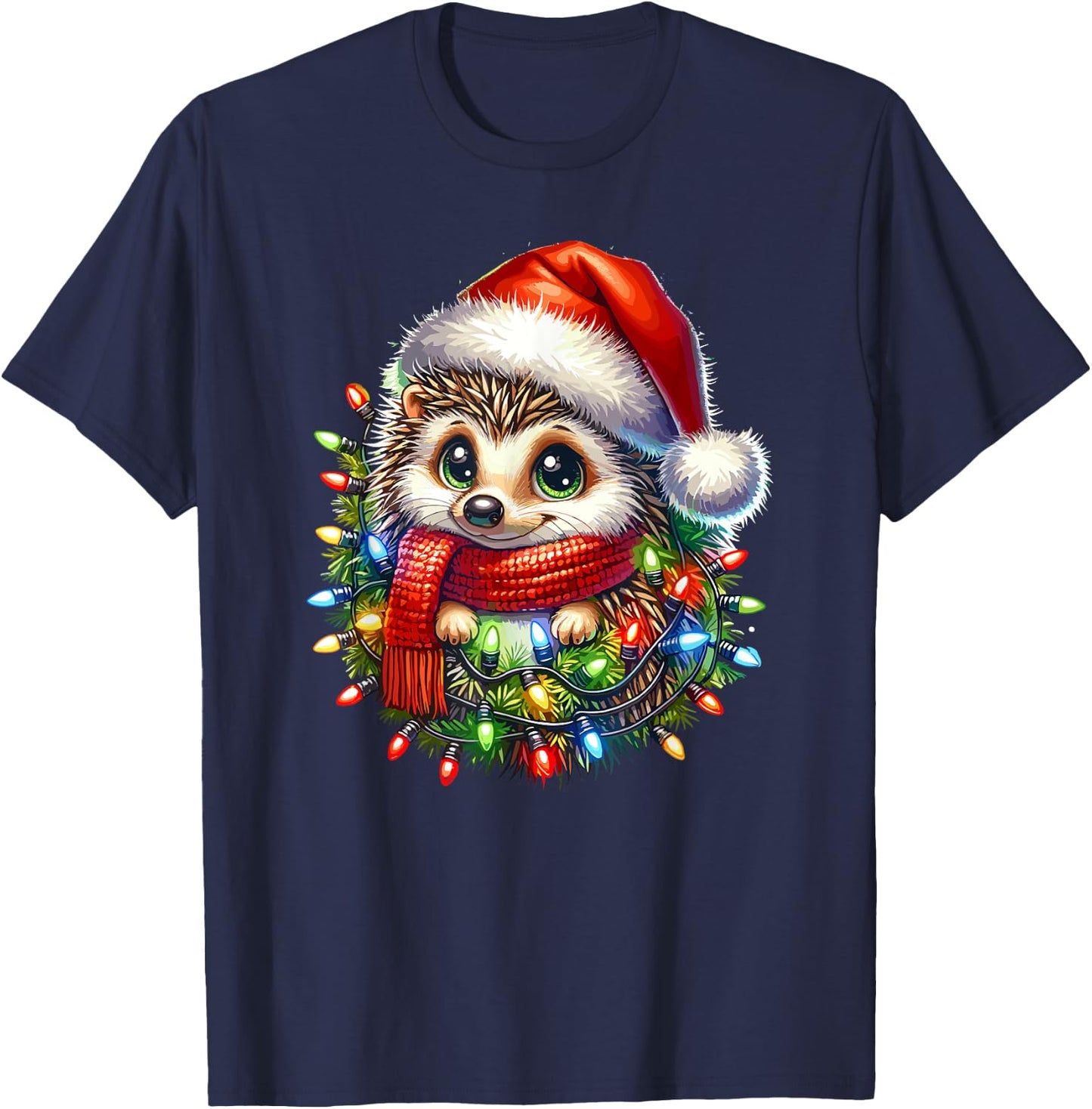 Christmas Hat Hedgehog Hedgehogs T-Shirt - T-Shirt | Navy