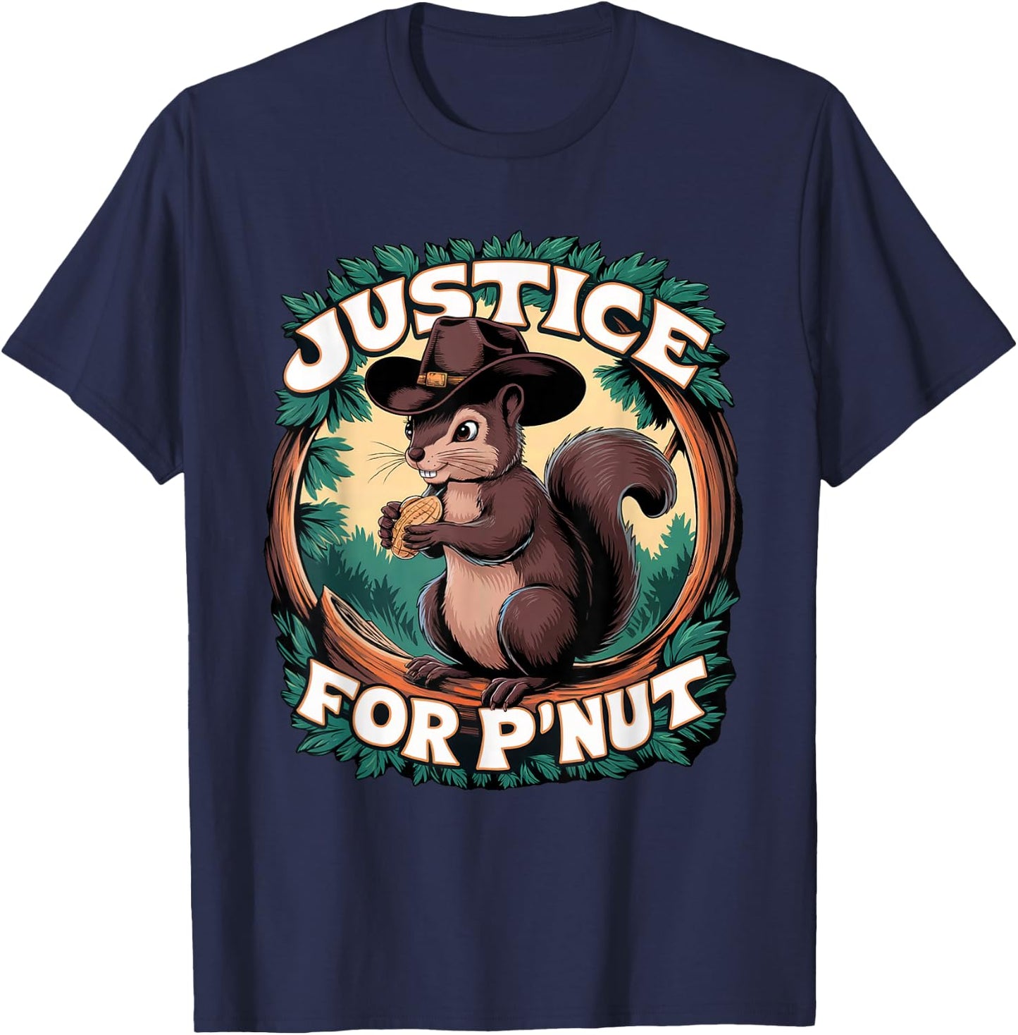 P'Nut The Squirrel and Fred The Raccoon Memorial - -Child Cute Peanut The Squirrel Cowboy Black Cartoon , Small, Short Sleeve, , Classic Fit, Polyester 100% T-Shirt - T-Shirt | Navy