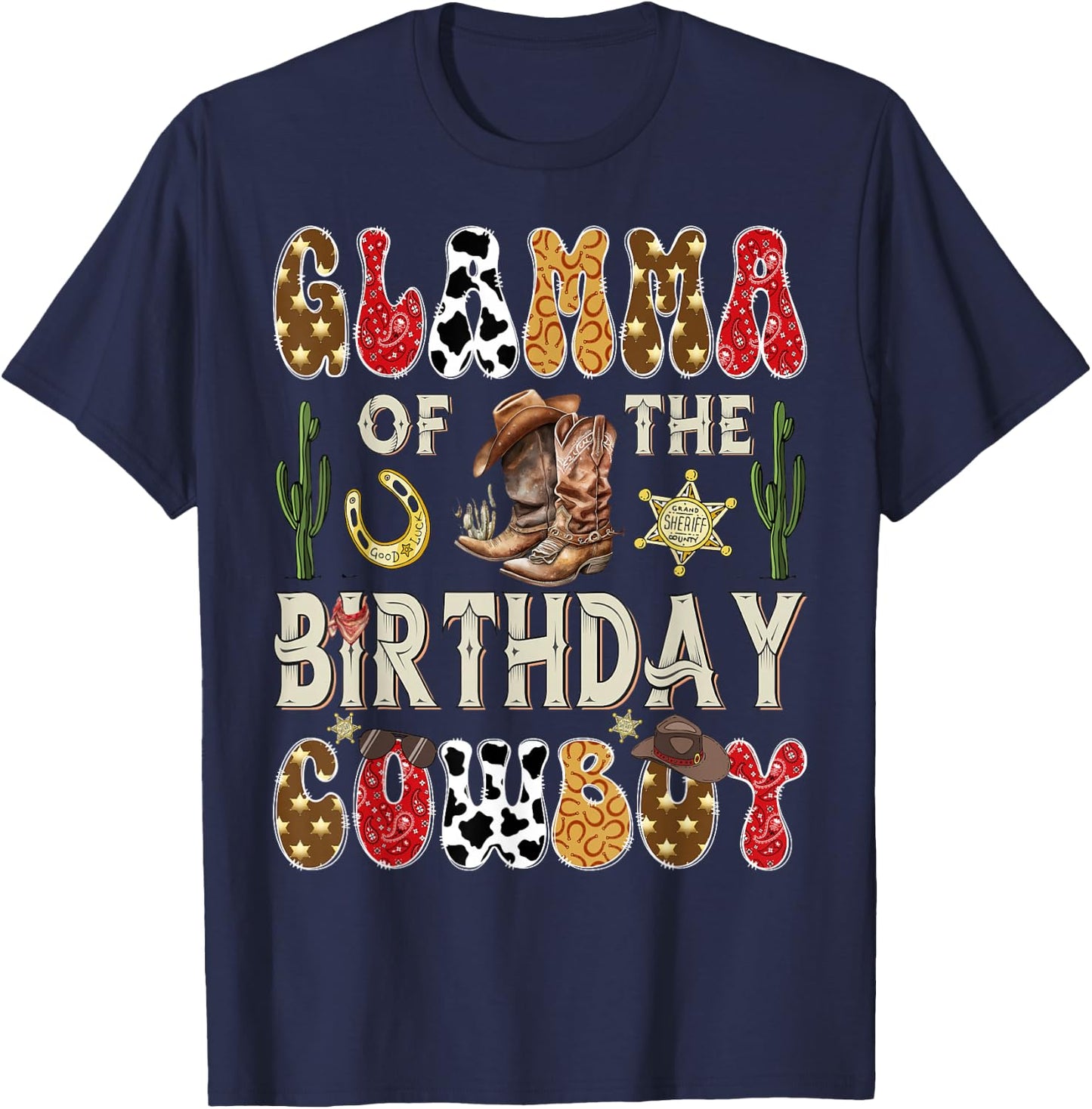 Glamma of The Birthday Cowboy Western Groovy Rodeo Glamma T-Shirt - T-Shirt | Navy