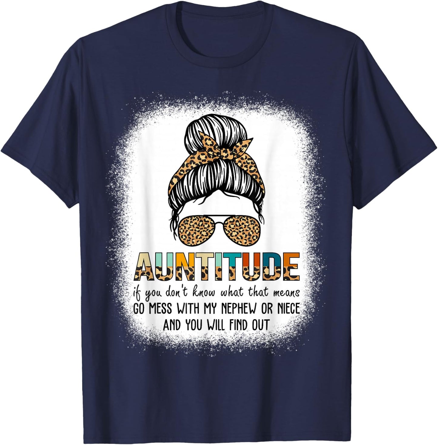 Antitude Leopard Plaid Messy Bun Aunty Nephew Gifts T-Shirt - T-Shirt | Navy