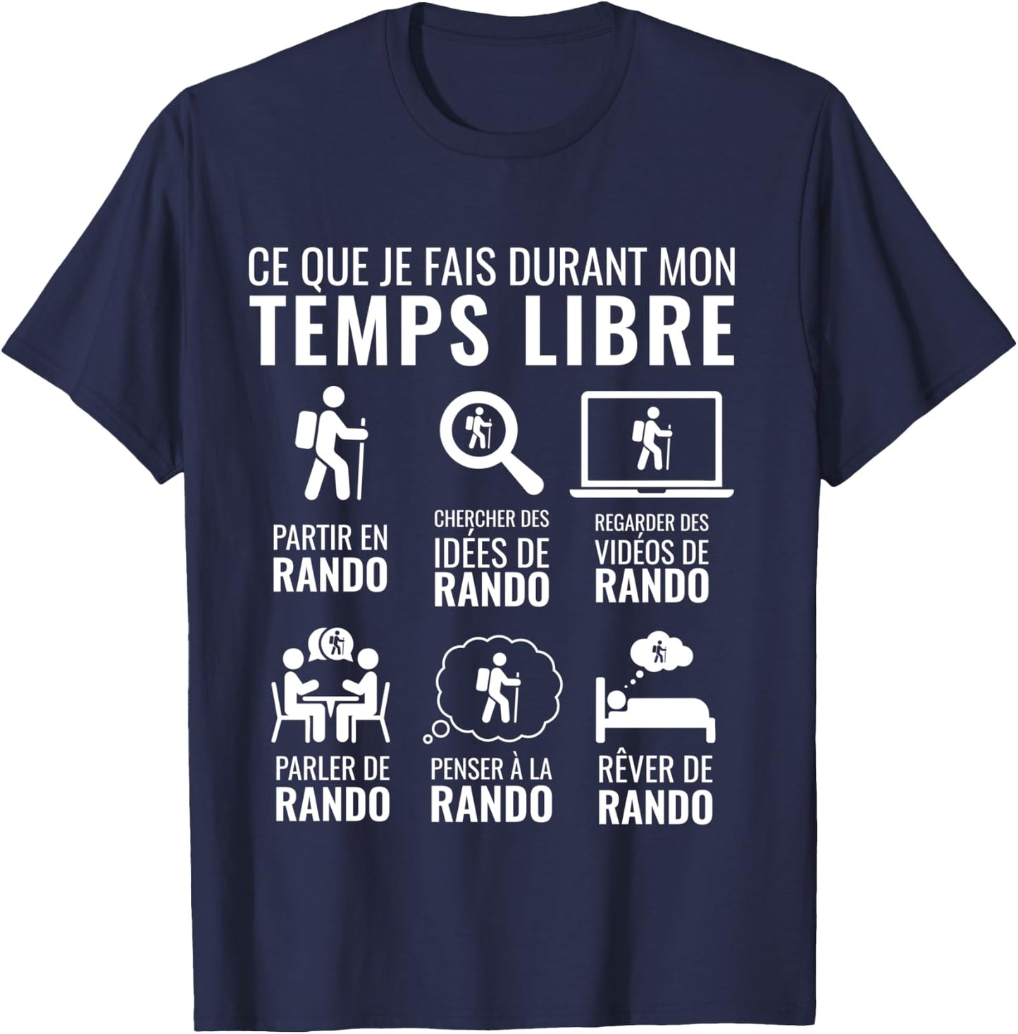 Idée Cadeau Noel Drôle Montagne Rando Temps Libre Randonnée Manche Longue T-Shirt - T-Shirt | Navy