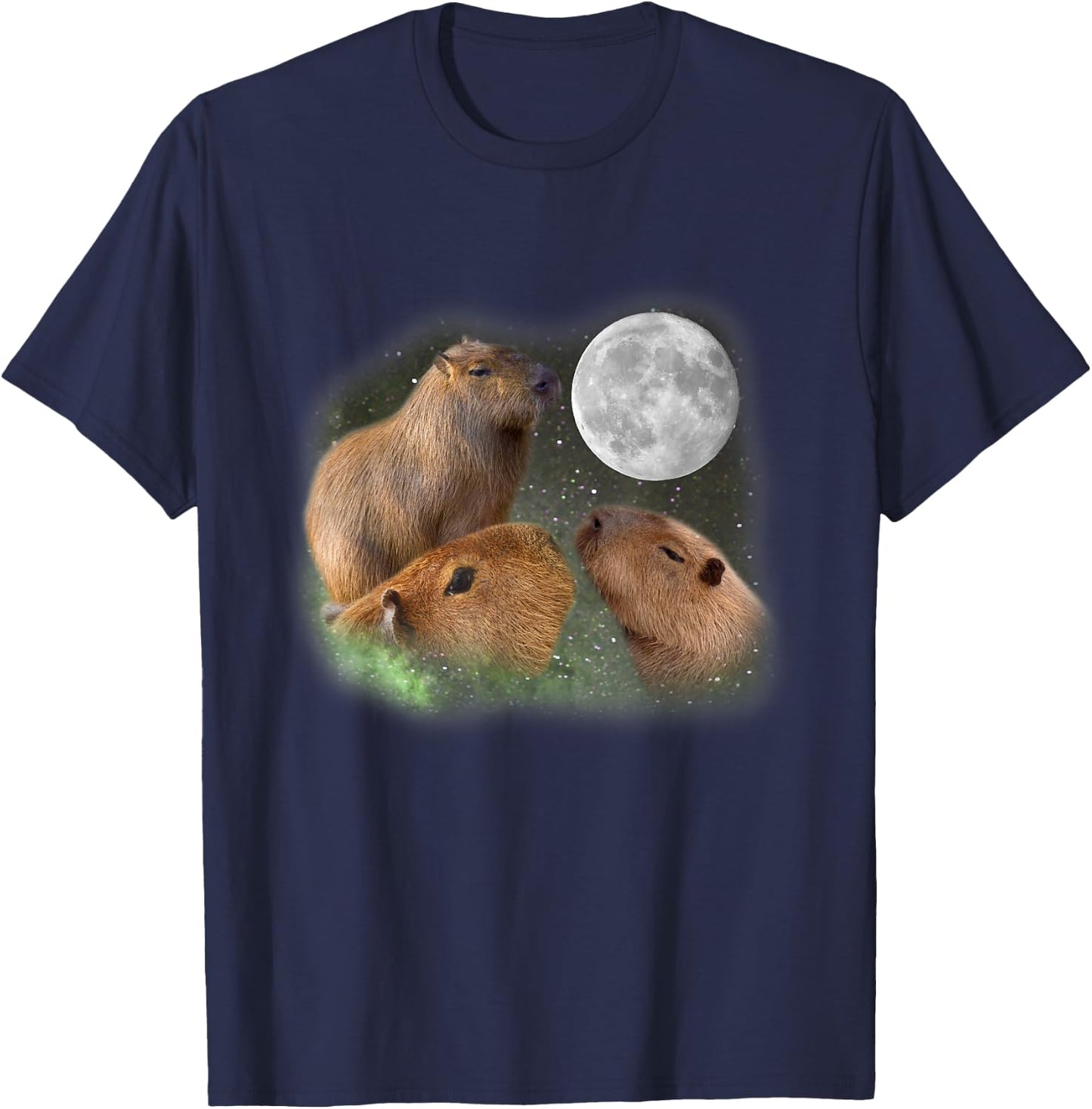 Three Moon Capybaras Funny Cute Animal Parody Pun Humor Gift T-Shirt - T-Shirt | Navy
