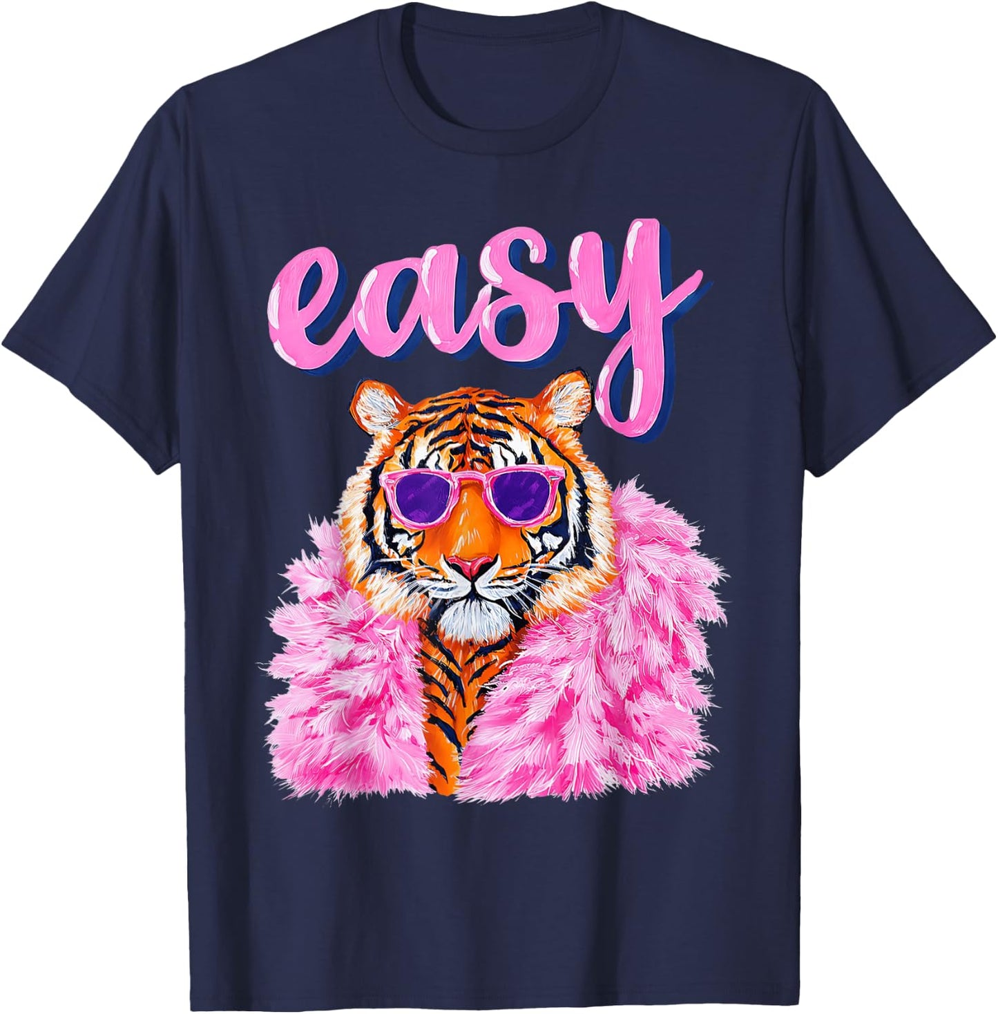 Easy Tiger Funky Glasses Pink Fur Coat T-Shirt - T-Shirt | Navy
