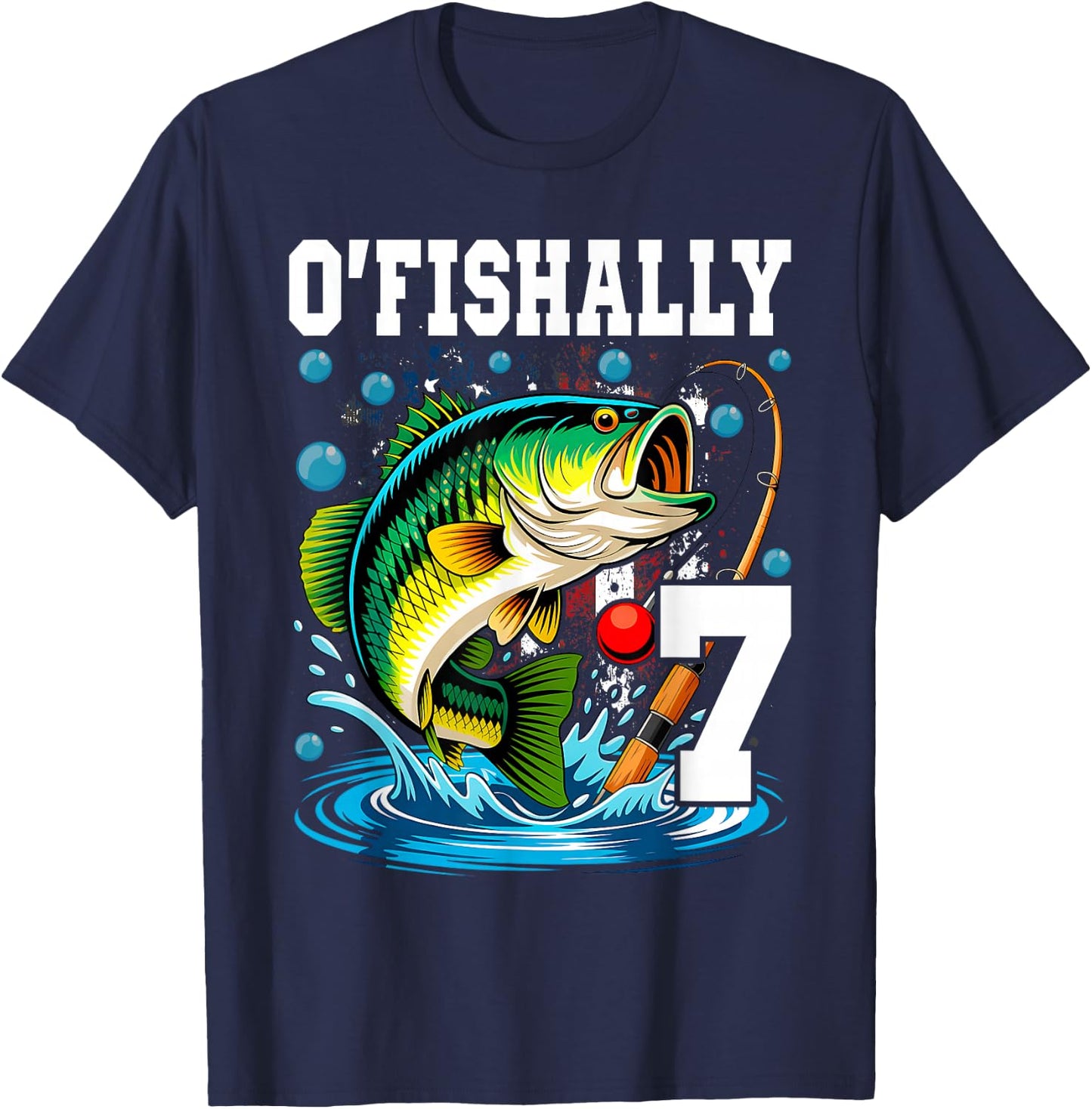 O'fishally 7 Years Old Fishing 7th Birthday Boys Kids T-Shirt - T-Shirt | Navy