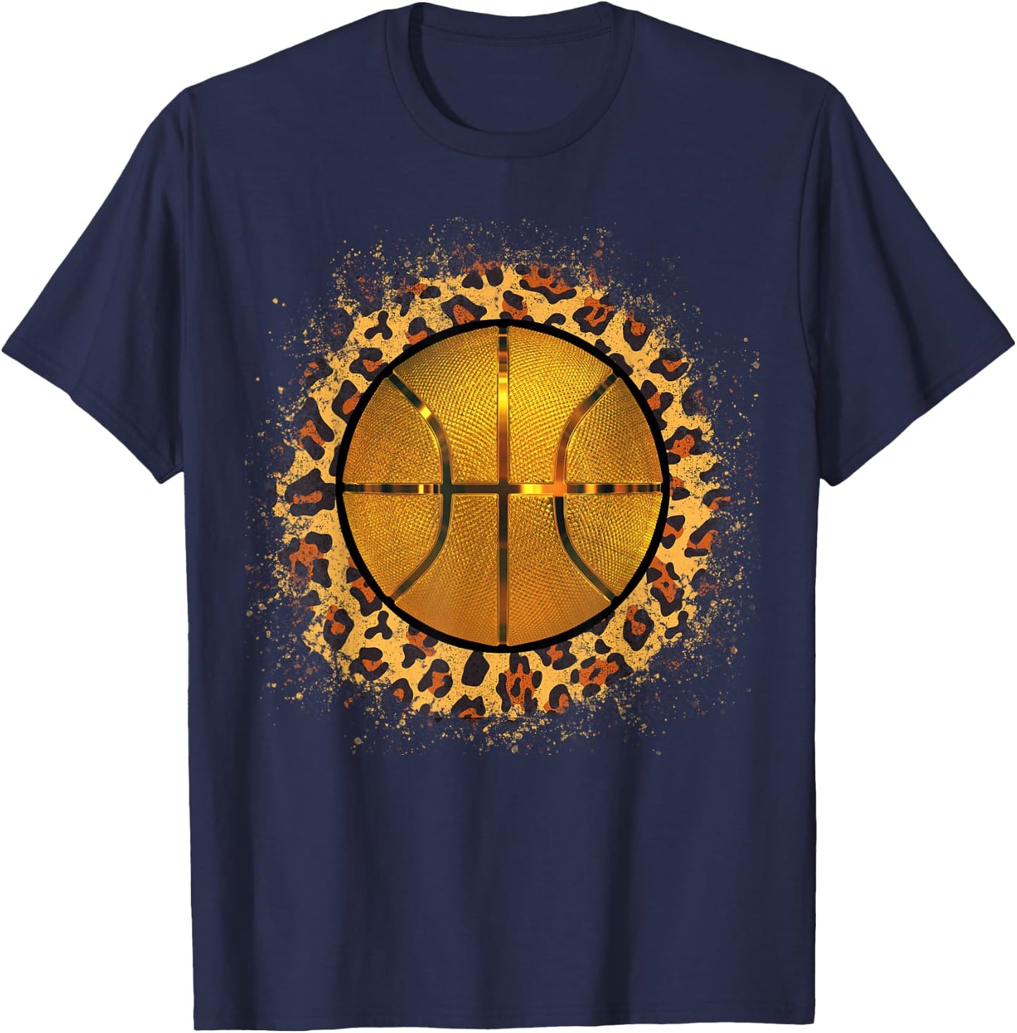 Golden Basketball Leopard Print Girl Basketball Mom Game Day T-Shirt - T-Shirt | Navy