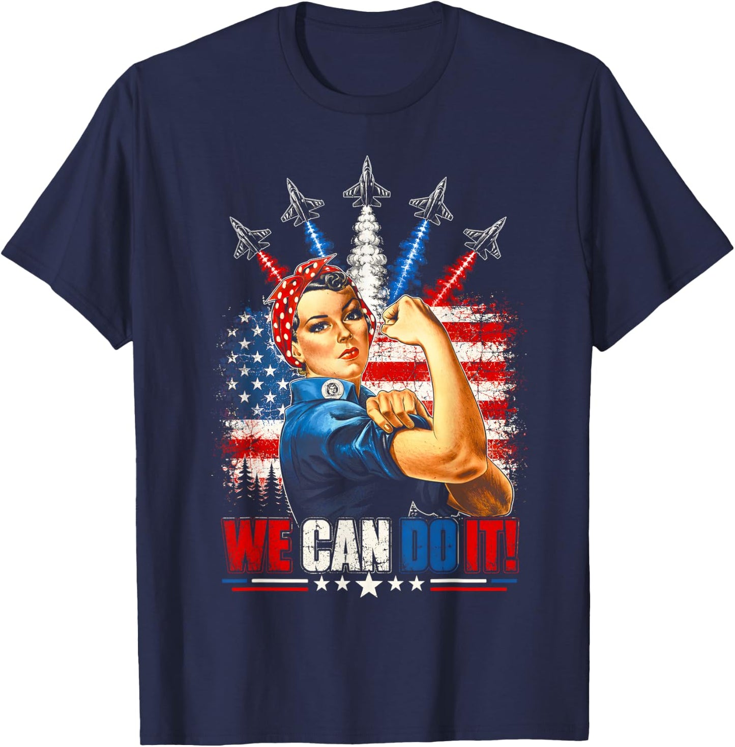 Rosie the Riveter American Flag Feminist Patriotic Women Kid T-Shirt - T-Shirt | Navy