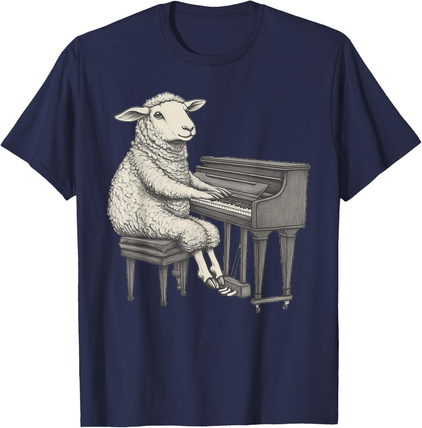 Cute Sheep Playing Piano Musician Music T-Shirt - T-Shirt | Navy