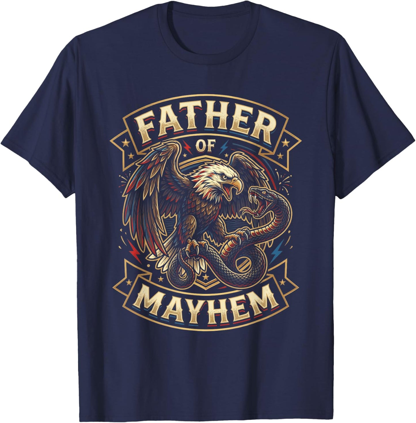 Men Dad Funny Father's Day USA Eagle Father of Mayhem T-Shirt - T-Shirt | Navy