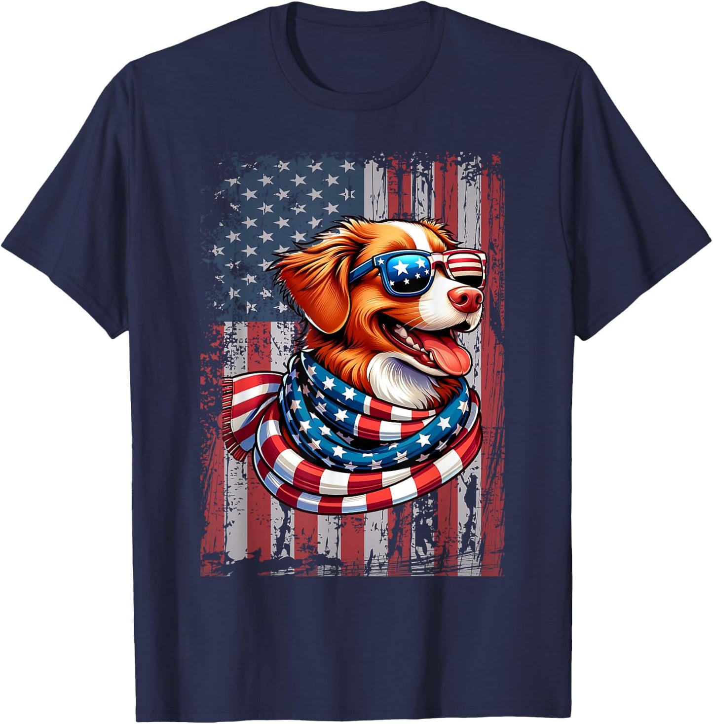 Nova Scotia Duck Tolling Retriever Dog Lover US Flag X-mas T-Shirt - T-Shirt | Navy