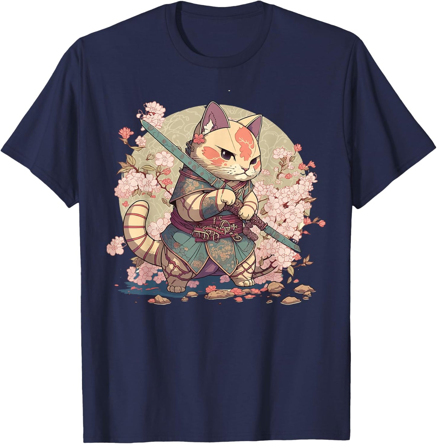 Samurai Cat Warrior Japanische Ninja Katze Kawaii T-Shirt - T-Shirt | Navy